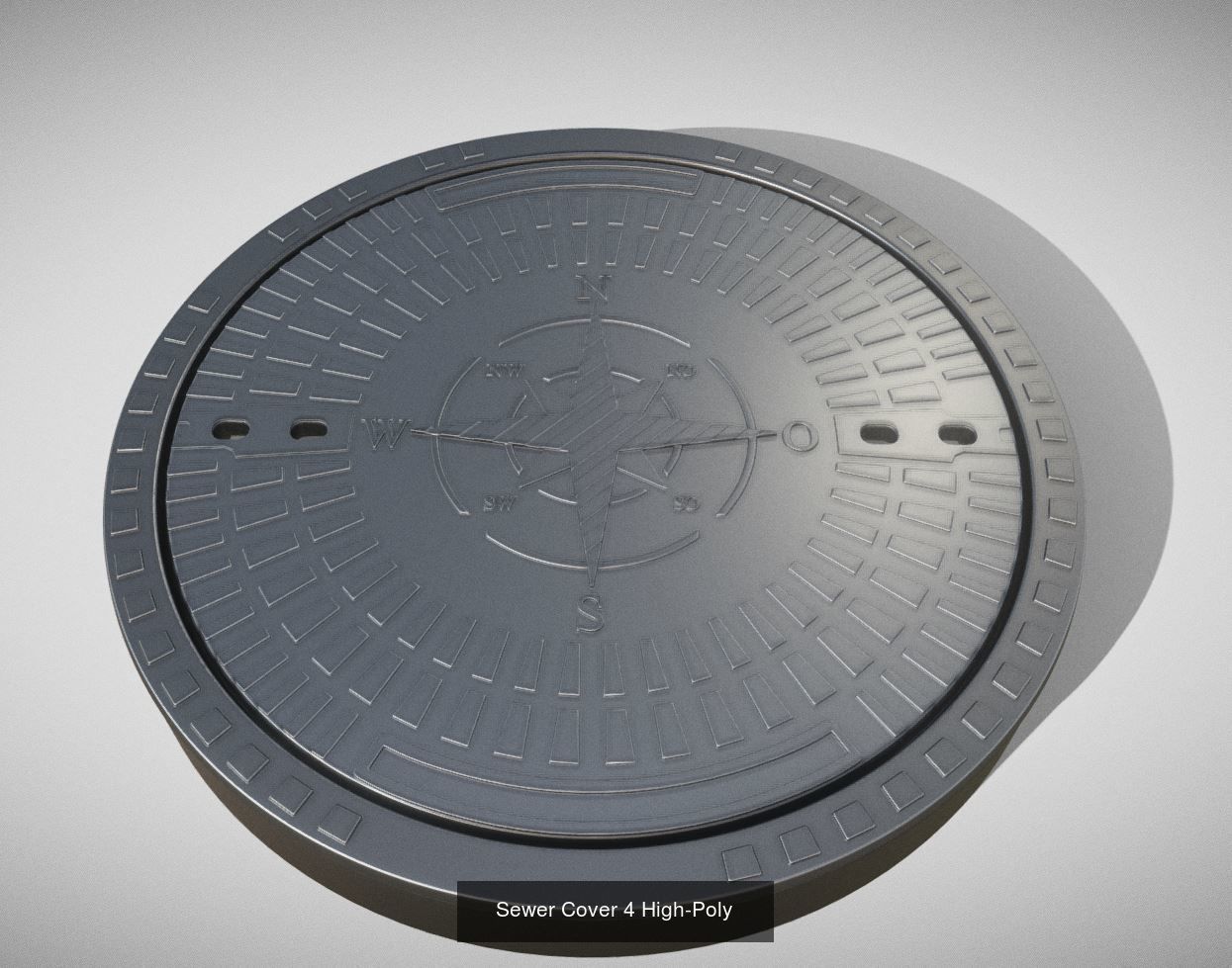 Compass Sewer Cover 4 Basic Low and High-Poly Versions 3D Model Collection_5