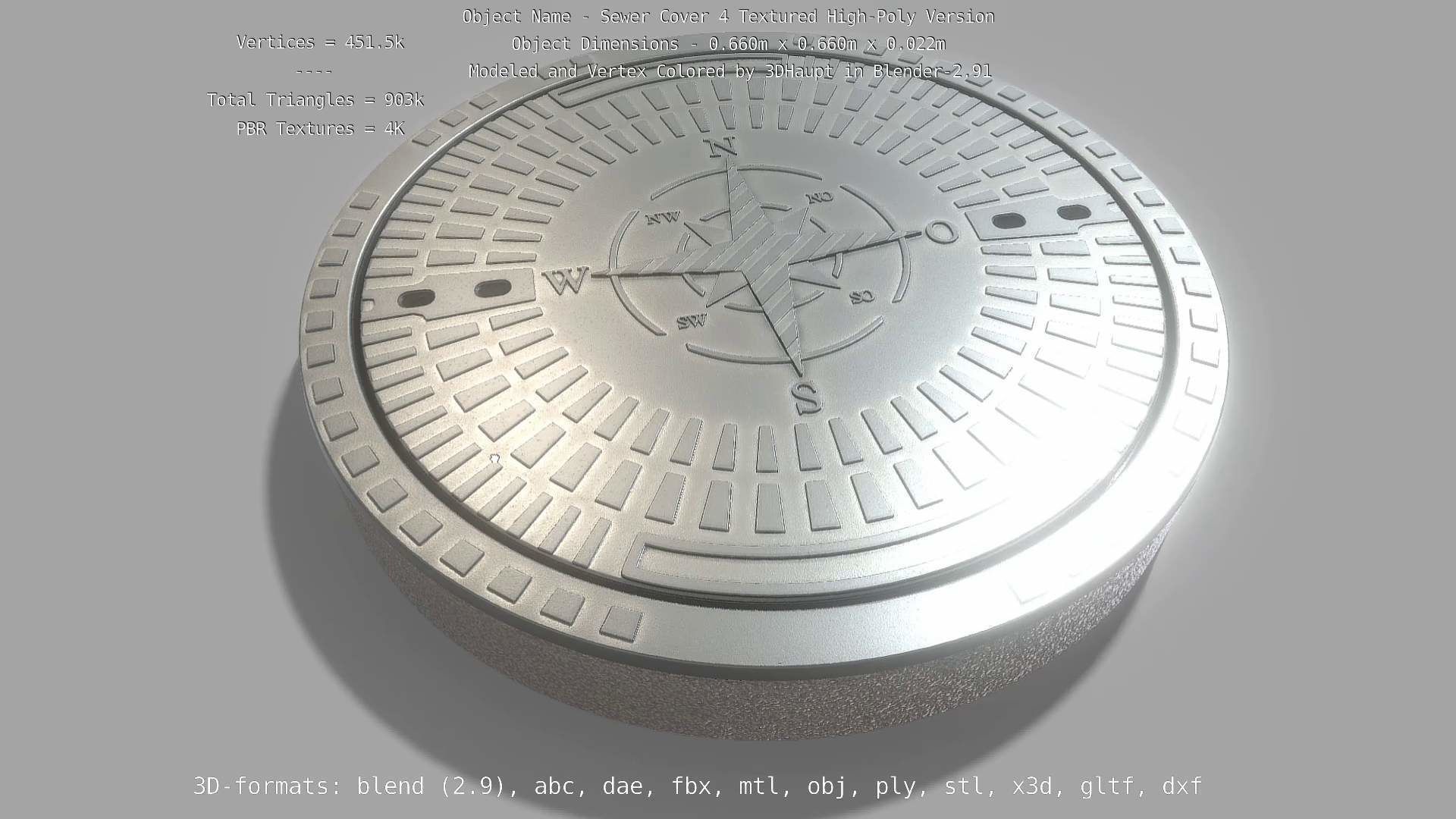 Compass Sewer Cover 4 Basic Low and High-Poly Versions 3D Model Collection_67