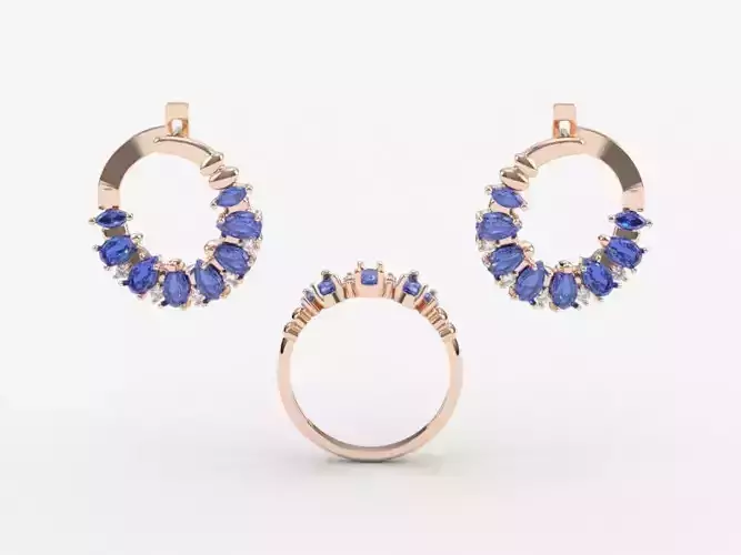 Jewelry set earrings and ring  3dm stl