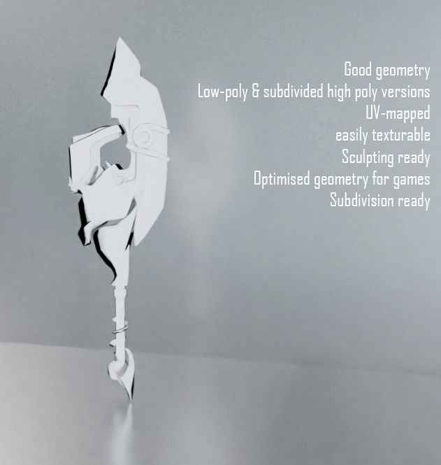 Fantasy axe-blade weapon Low-poly 3D model_3