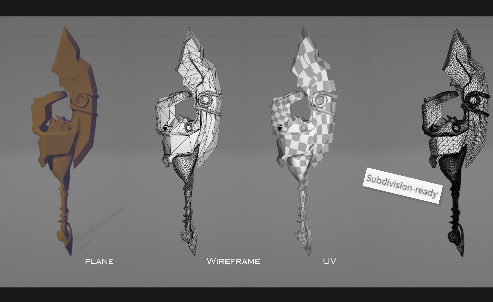 Fantasy axe-blade weapon Low-poly 3D model_1