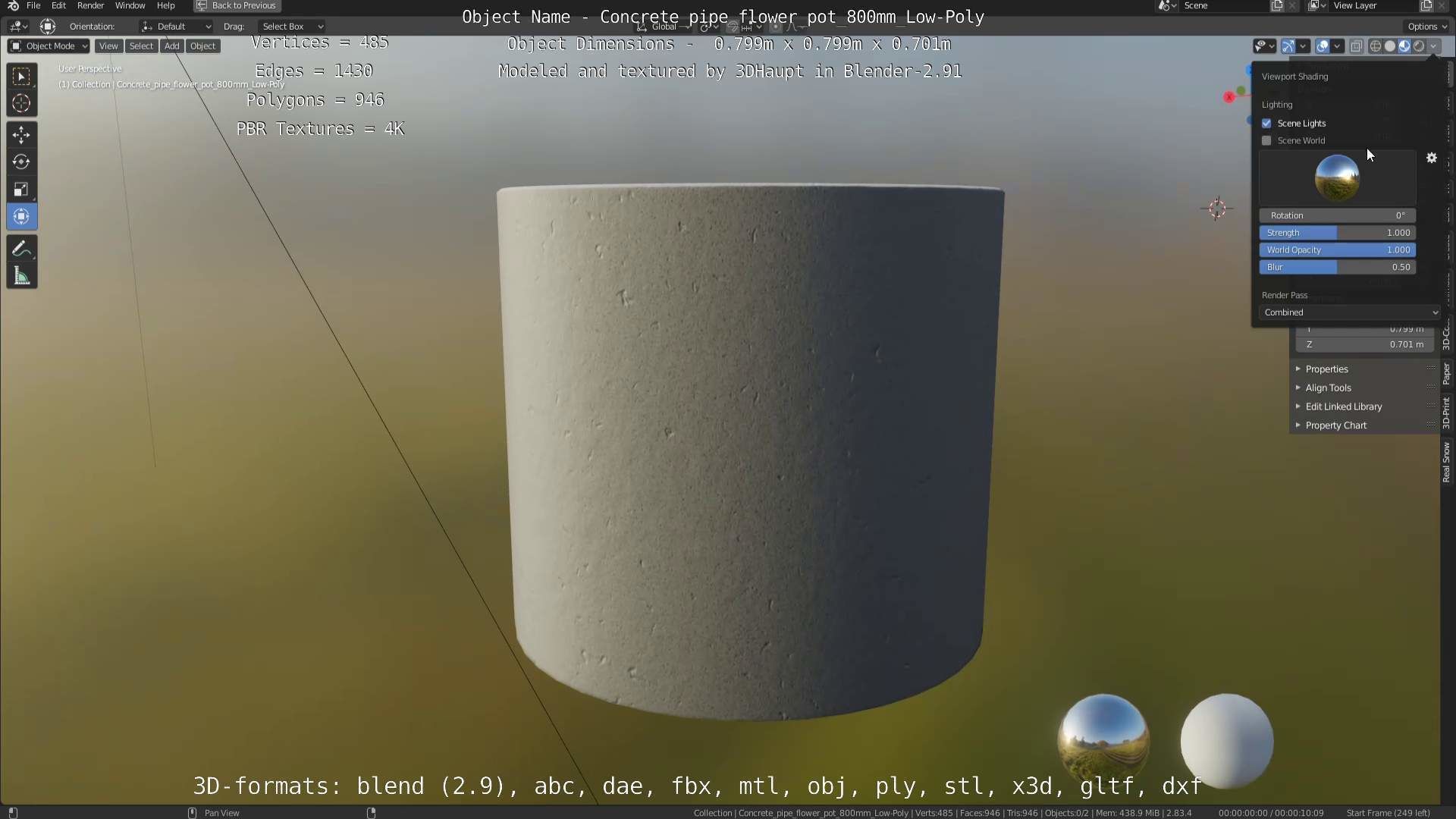 Concrete Pipe Flower Pot 800mm Low-Poly Low-poly 3D model_53