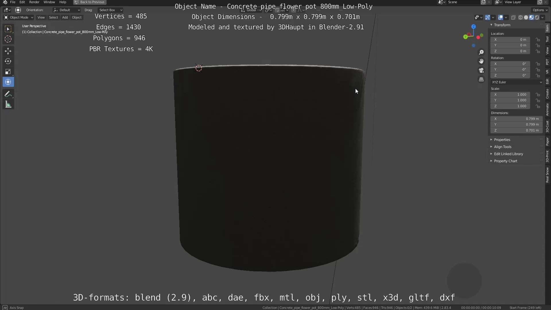 Concrete Pipe Flower Pot 800mm Low-Poly Low-poly 3D model_71