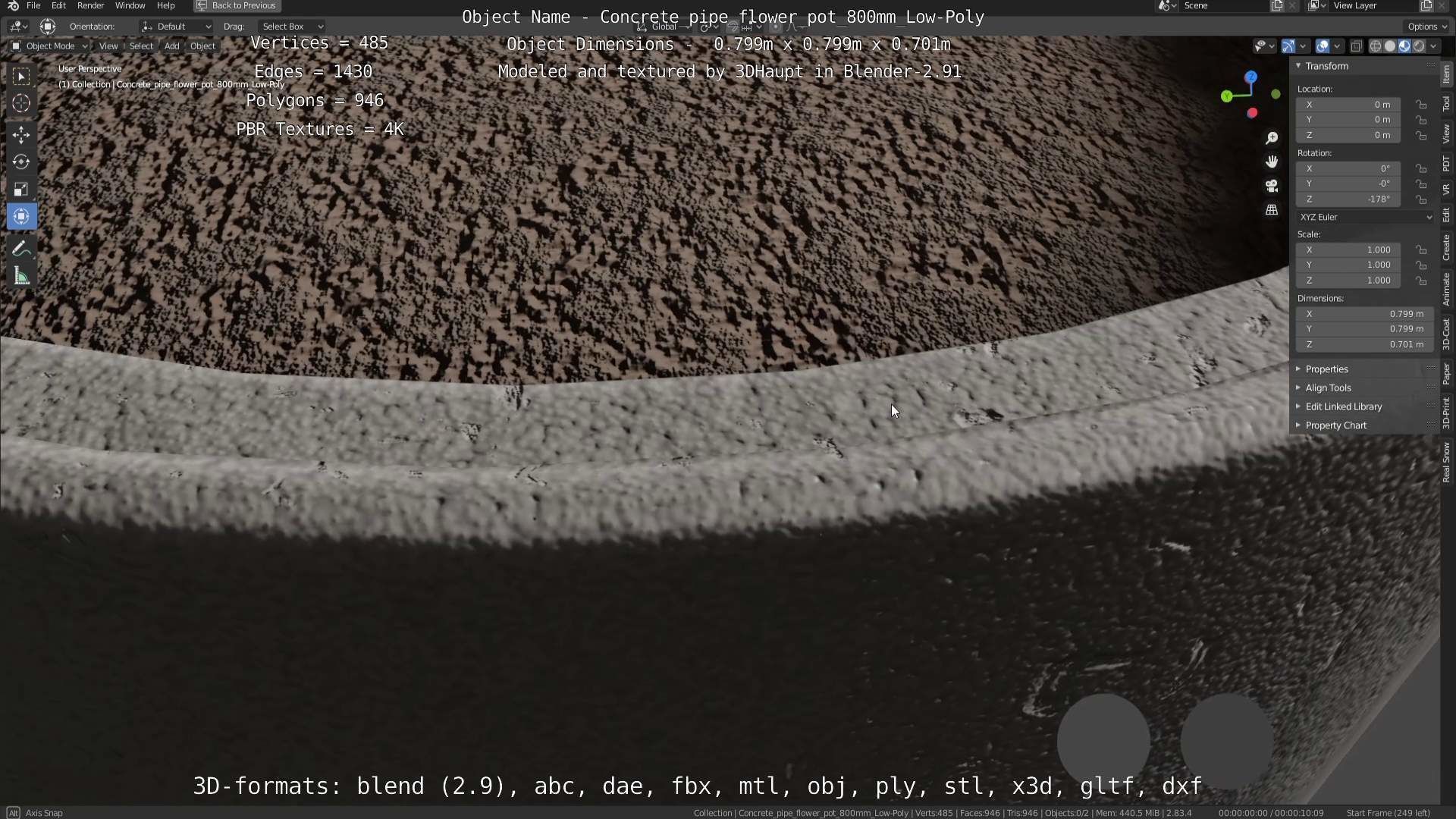 Concrete Pipe Flower Pot 800mm Low-Poly Low-poly 3D model_18