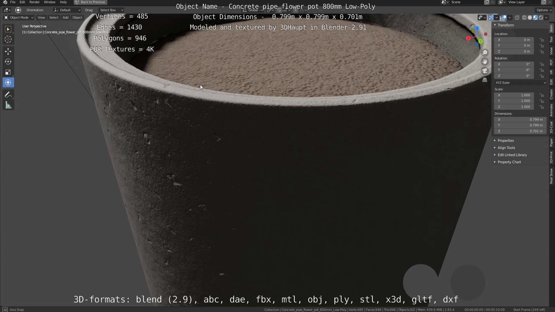 Concrete Pipe Flower Pot 800mm Low-Poly Low-poly 3D model_81