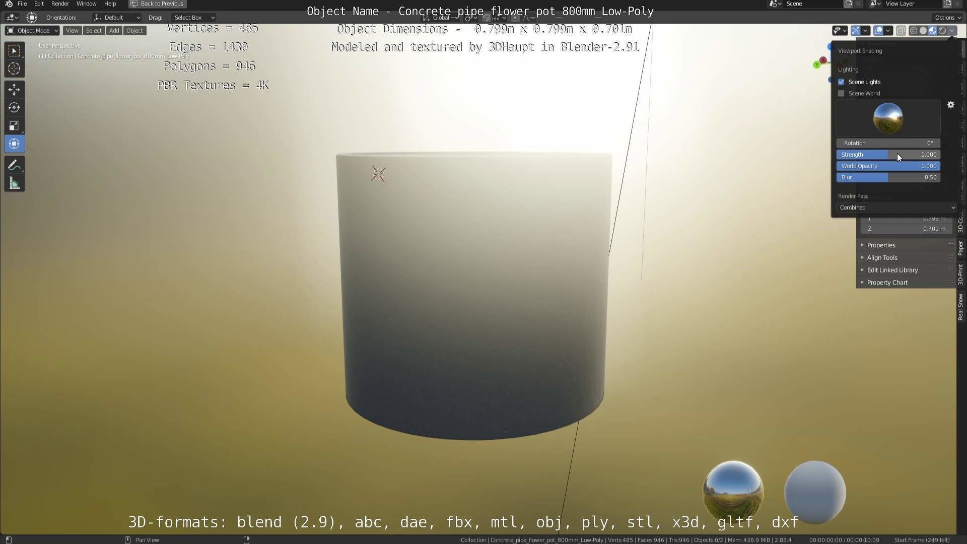 Concrete Pipe Flower Pot 800mm Low-Poly Low-poly 3D model_39