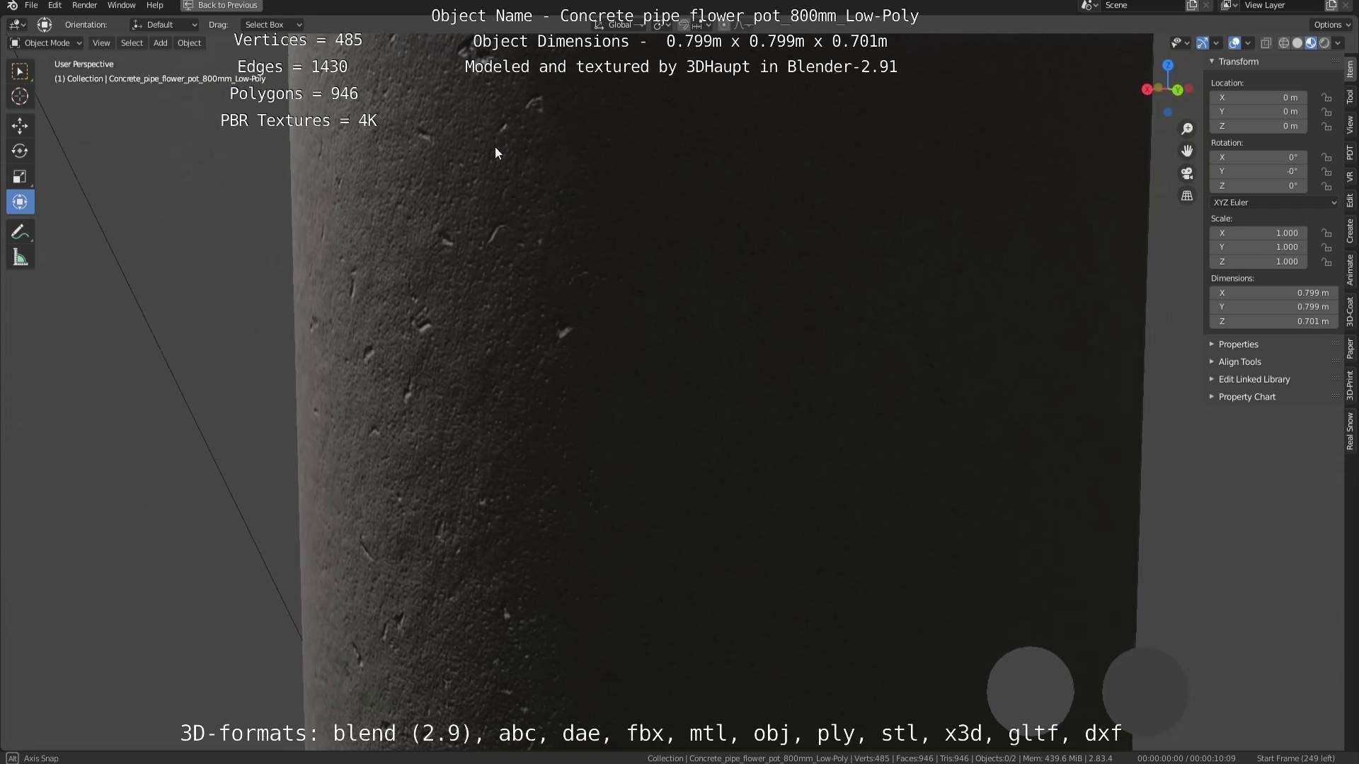 Concrete Pipe Flower Pot 800mm Low-Poly Low-poly 3D model_83