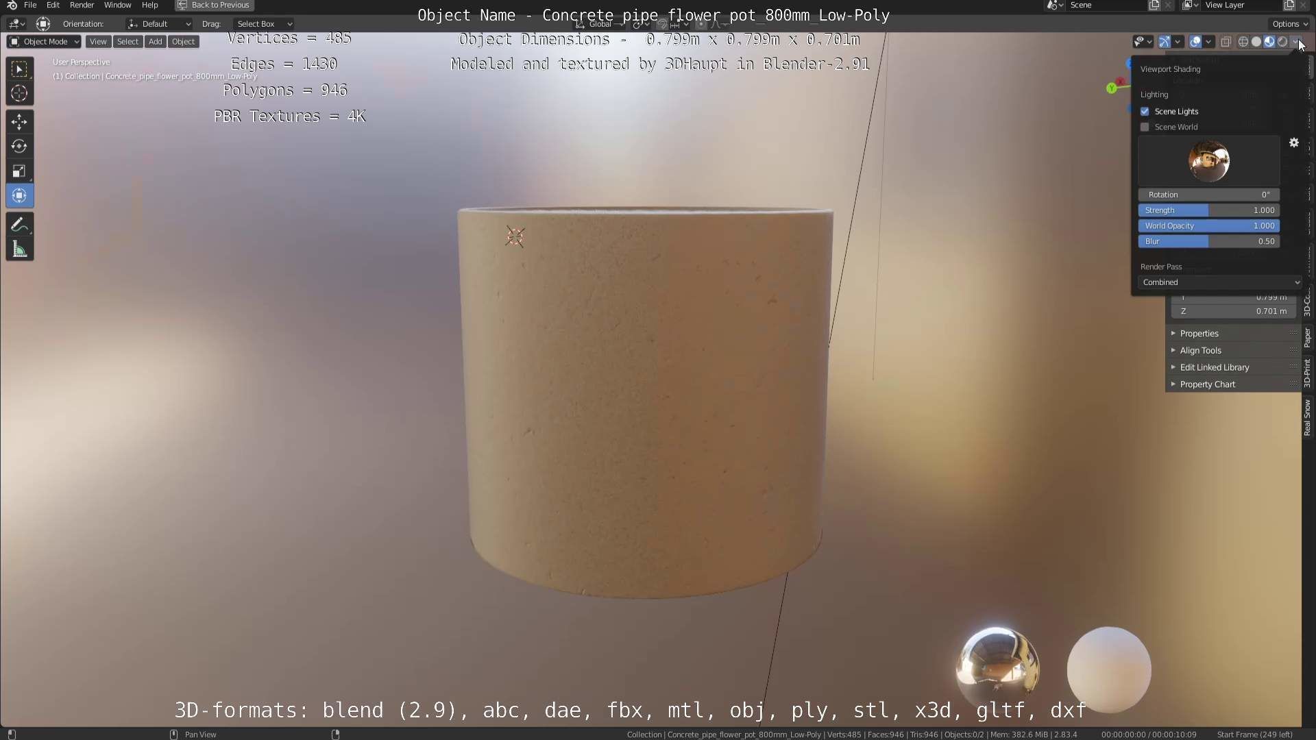 Concrete Pipe Flower Pot 800mm Low-Poly Low-poly 3D model_29