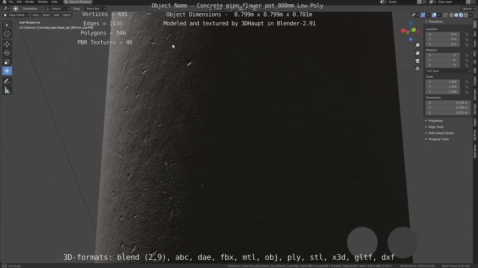 Concrete Pipe Flower Pot 800mm Low-Poly Low-poly 3D model_84