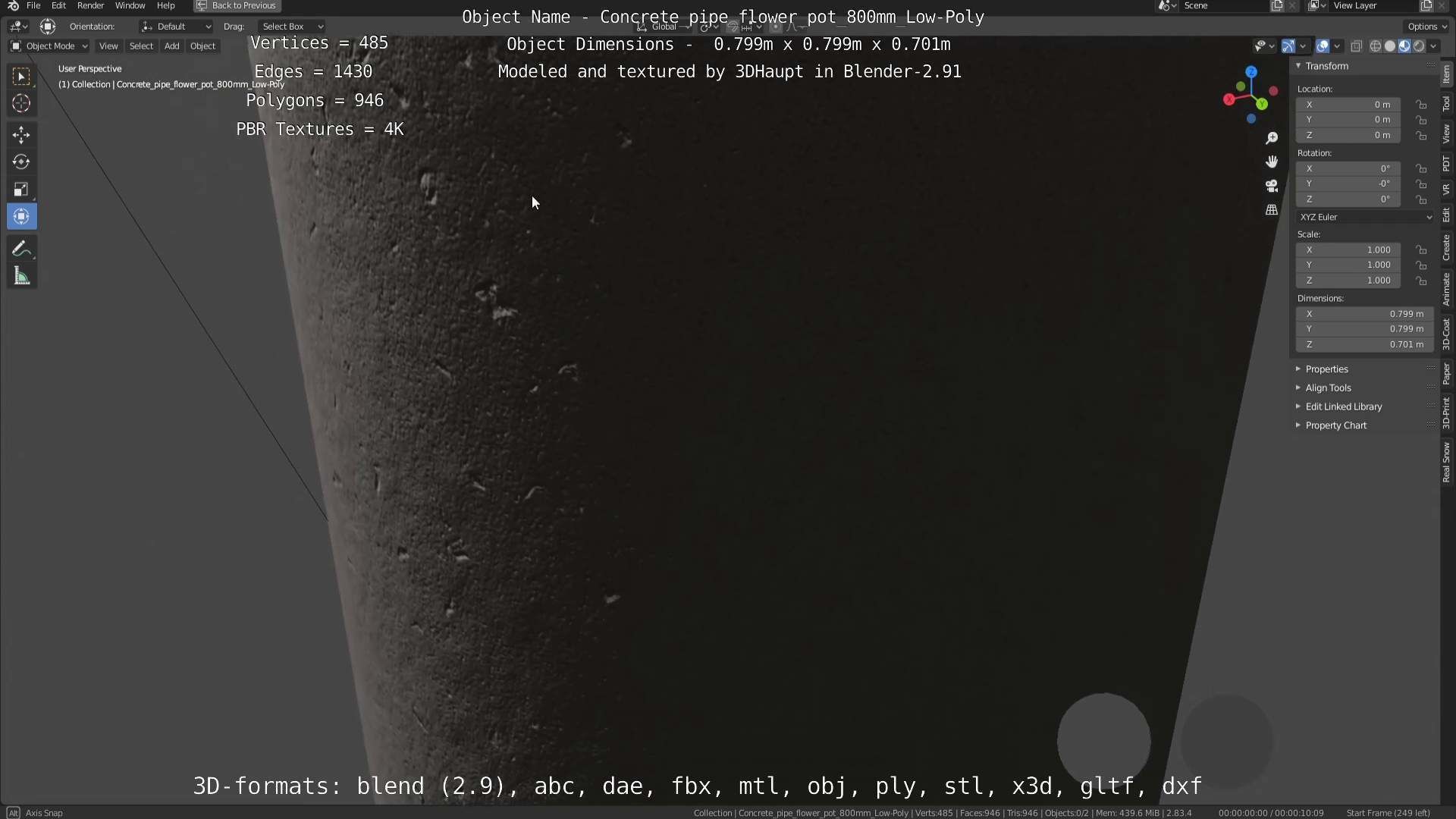 Concrete Pipe Flower Pot 800mm Low-Poly Low-poly 3D model_82