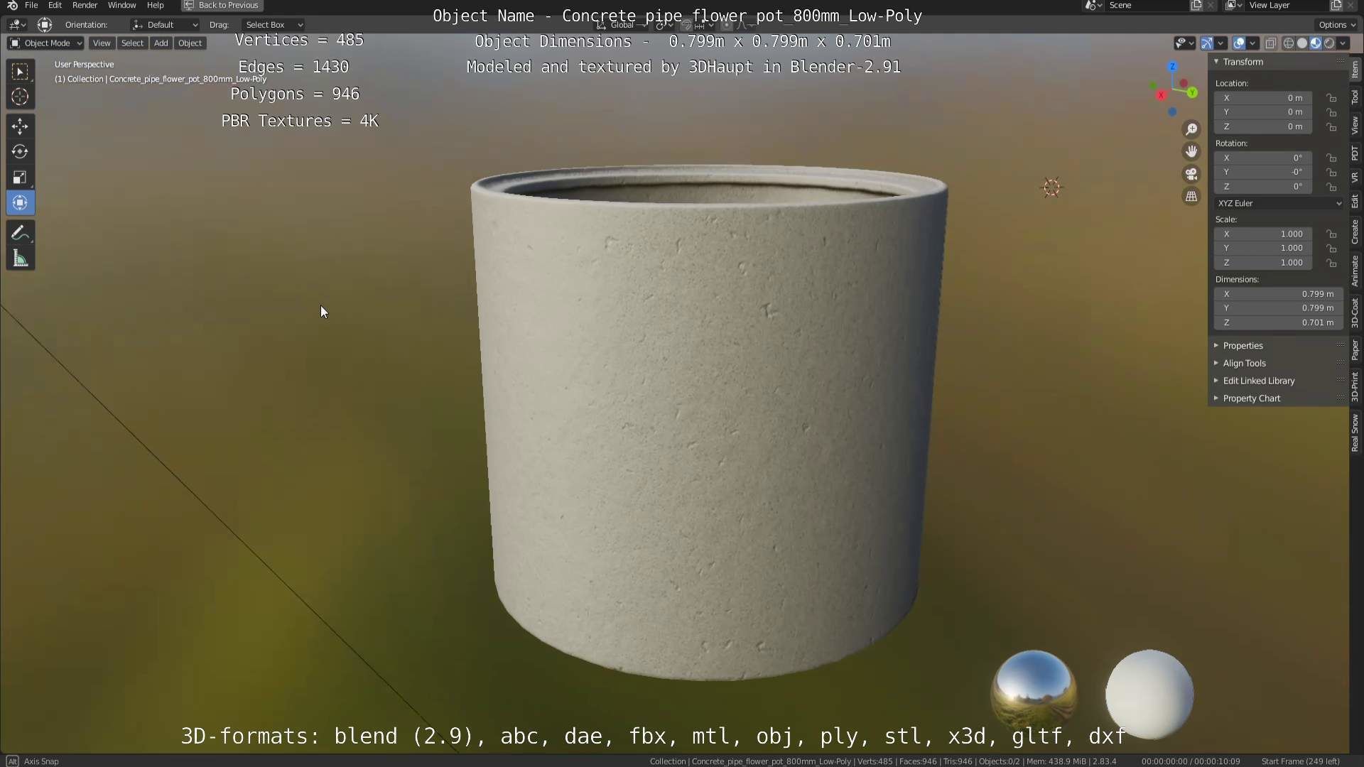 Concrete Pipe Flower Pot 800mm Low-Poly Low-poly 3D model_49