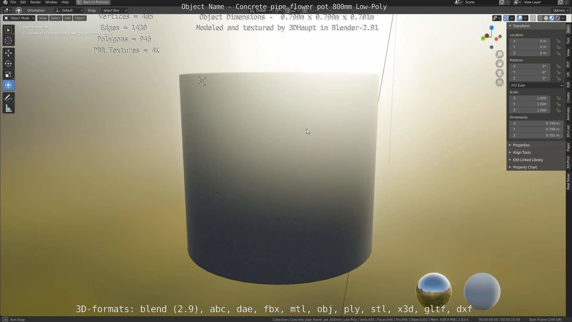 Concrete Pipe Flower Pot 800mm Low-Poly Low-poly 3D model_41