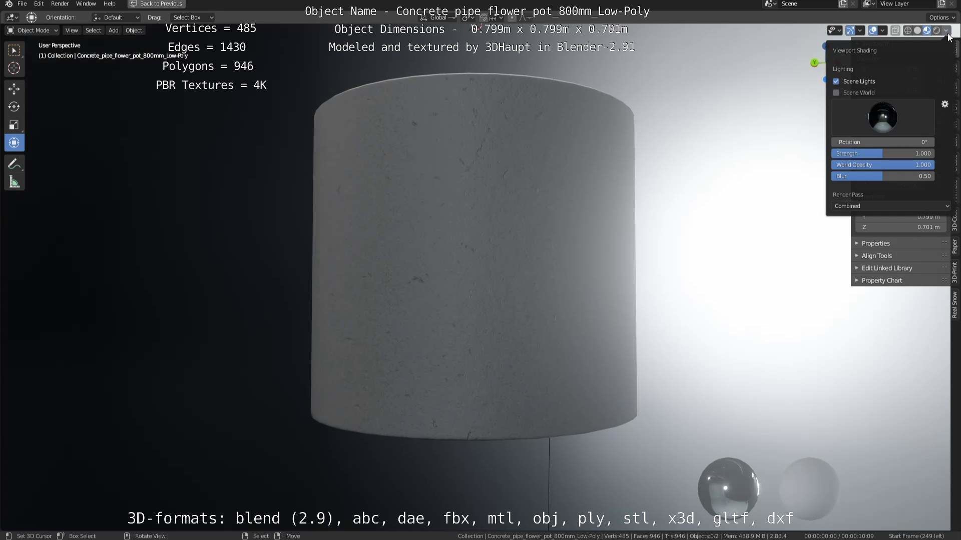 Concrete Pipe Flower Pot 800mm Low-Poly Low-poly 3D model_66