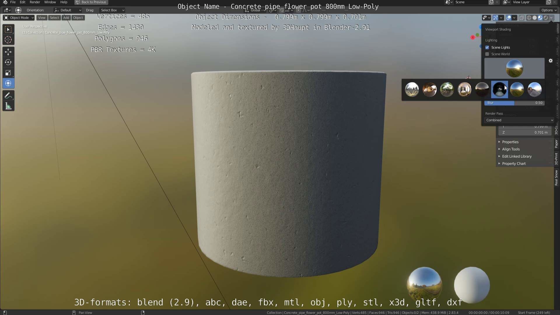 Concrete Pipe Flower Pot 800mm Low-Poly Low-poly 3D model_55