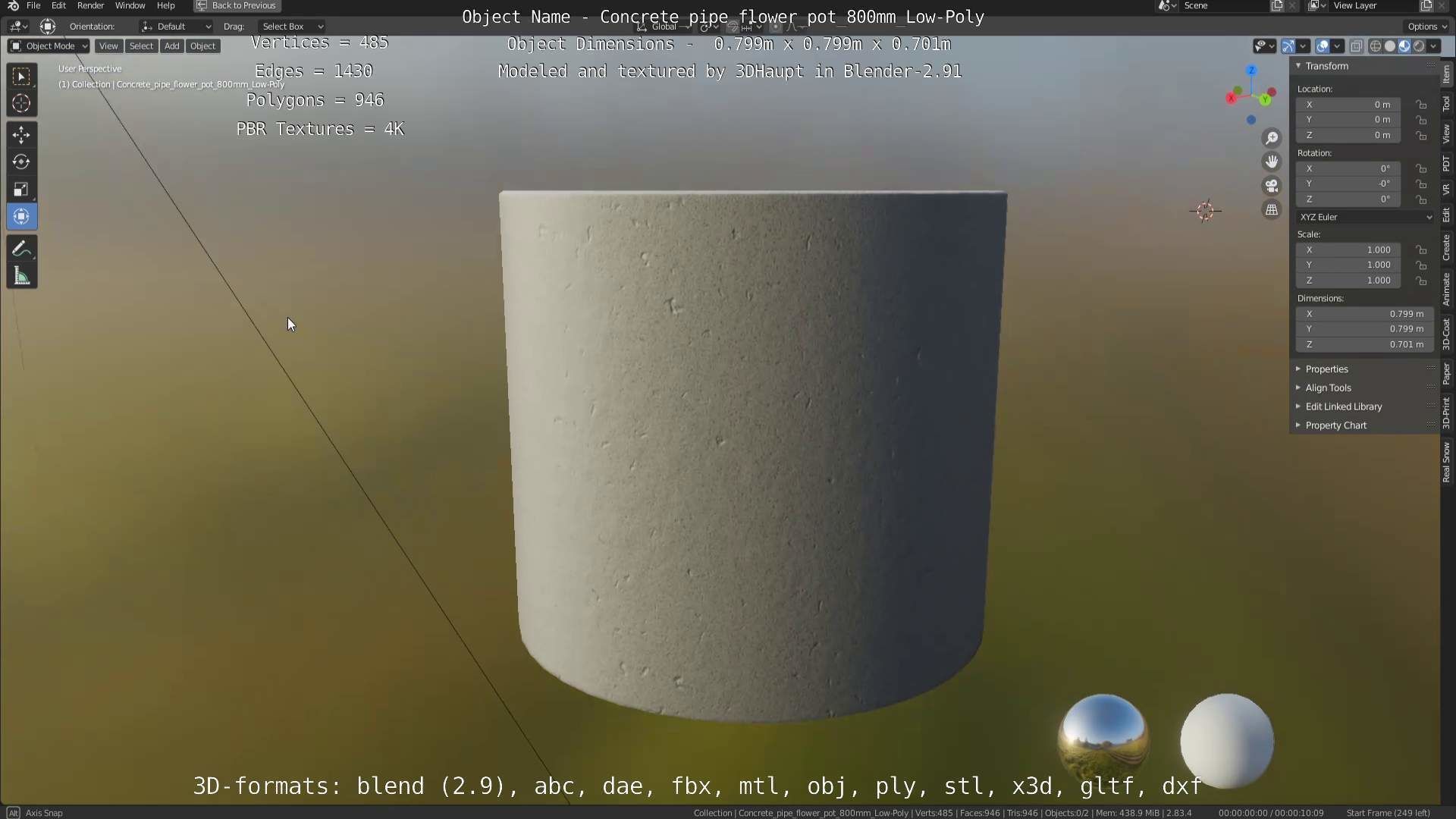 Concrete Pipe Flower Pot 800mm Low-Poly Low-poly 3D model_50