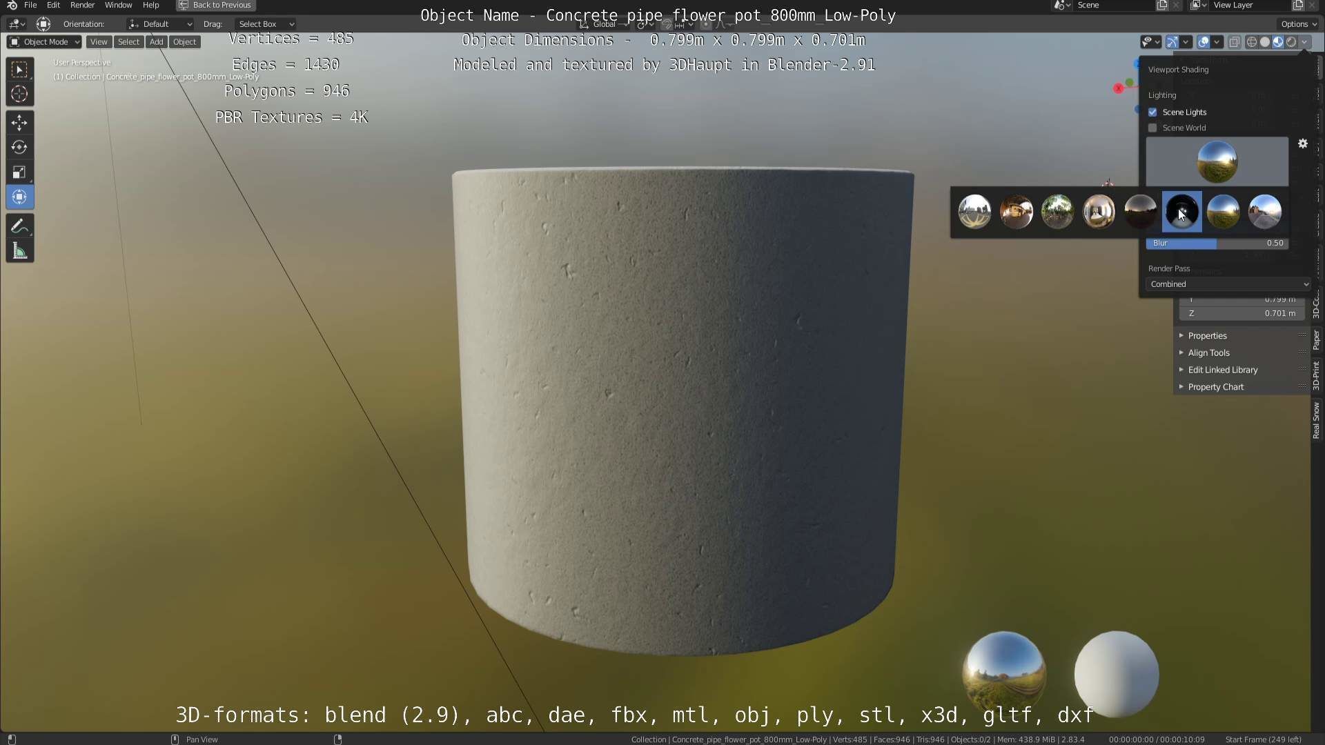 Concrete Pipe Flower Pot 800mm Low-Poly Low-poly 3D model_56