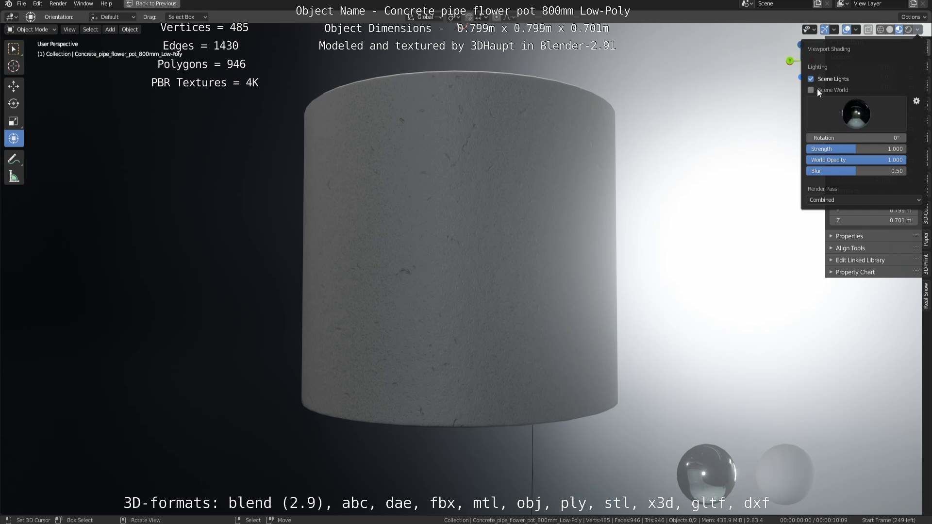 Concrete Pipe Flower Pot 800mm Low-Poly Low-poly 3D model_68