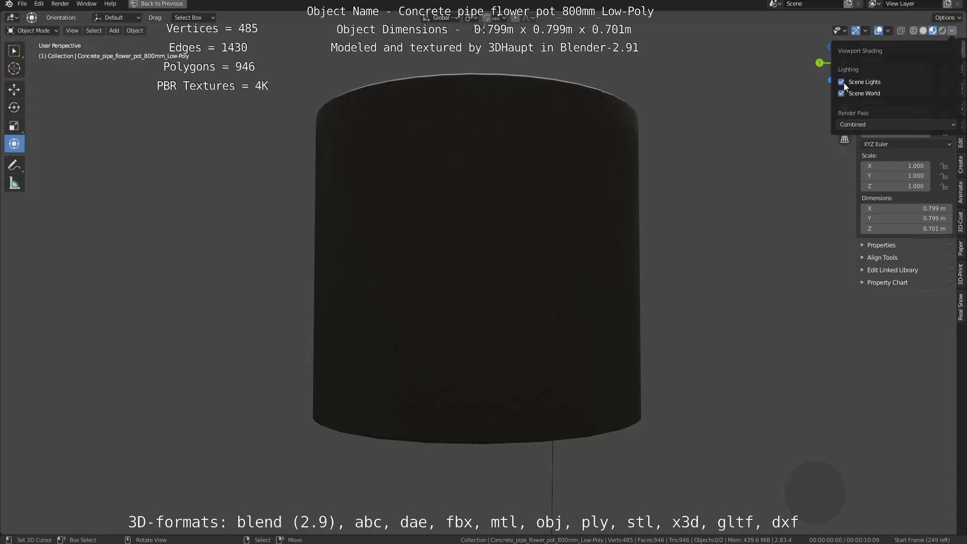 Concrete Pipe Flower Pot 800mm Low-Poly Low-poly 3D model_69