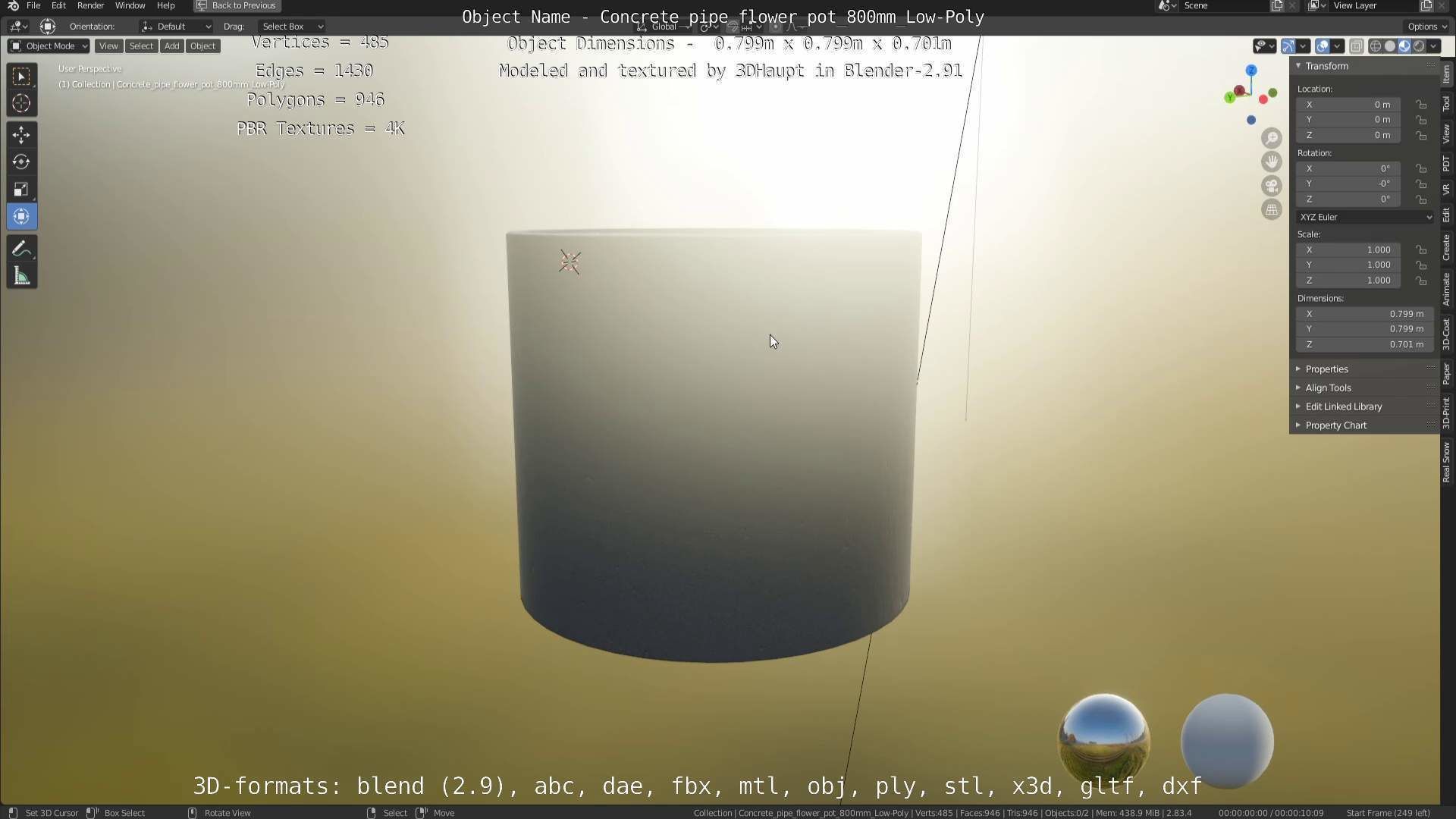 Concrete Pipe Flower Pot 800mm Low-Poly Low-poly 3D model_40