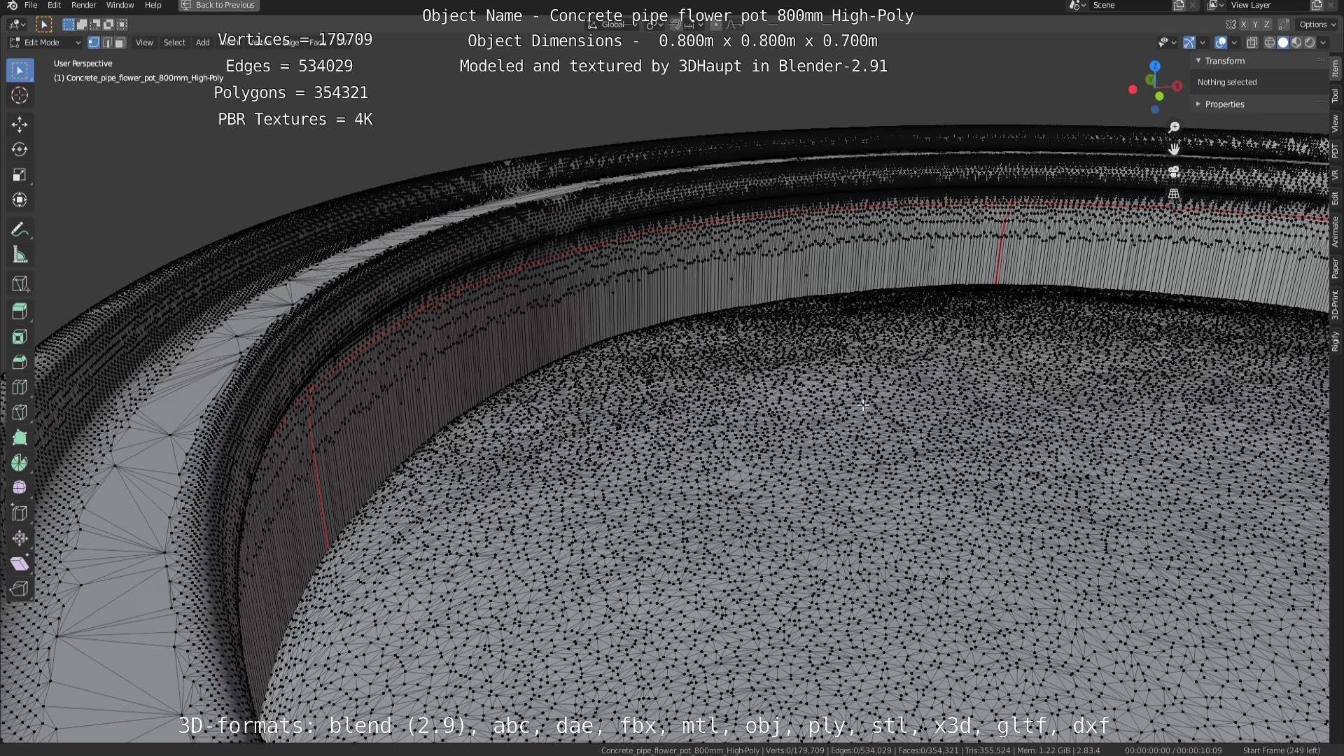 Concrete Pipe Flower Pot 800mm High-Poly 3D model_10