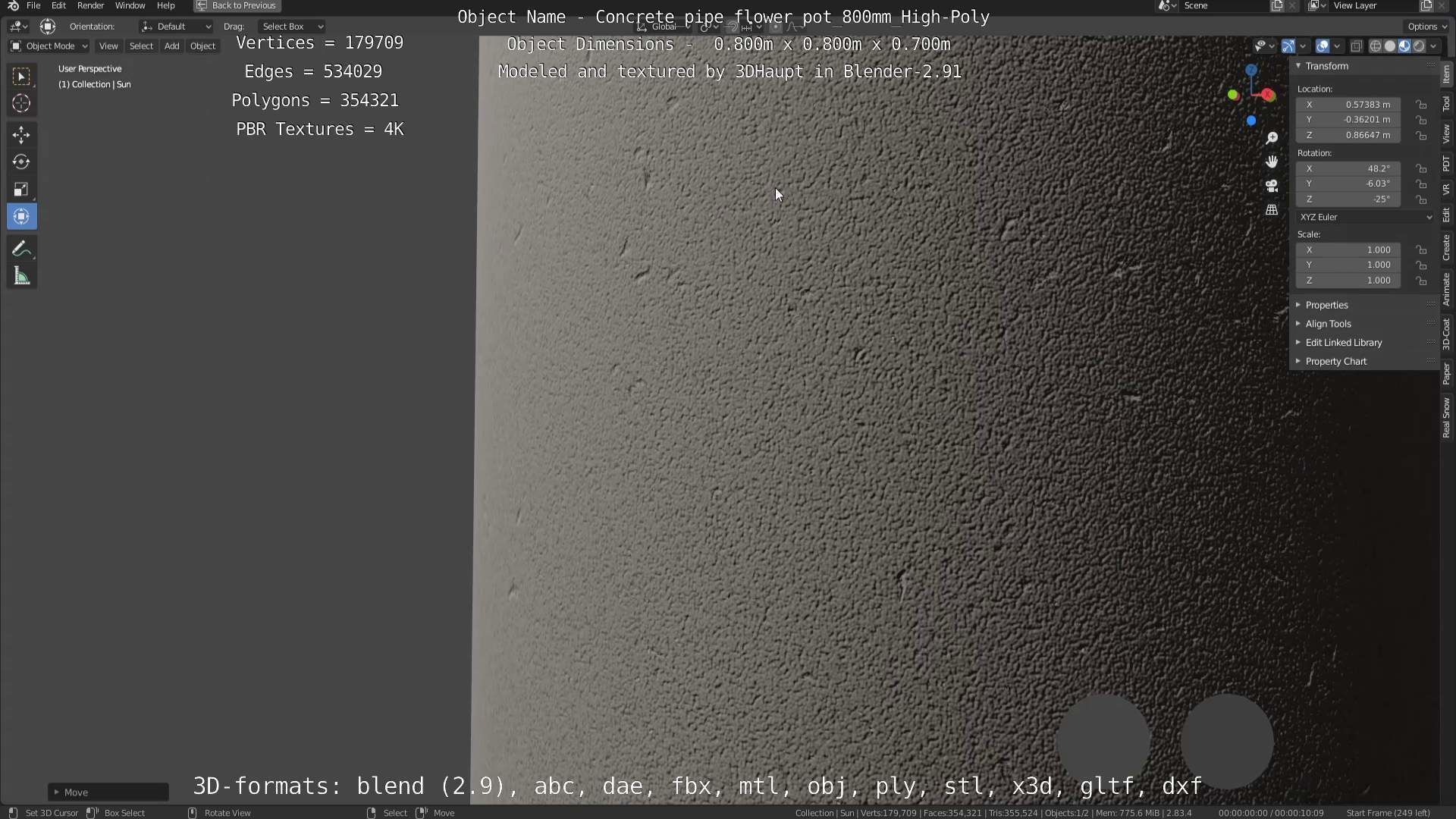 Concrete Pipe Flower Pot 800mm High-Poly 3D model_119