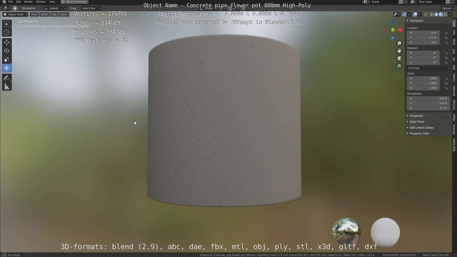 Concrete Pipe Flower Pot 800mm High-Poly 3D model_67