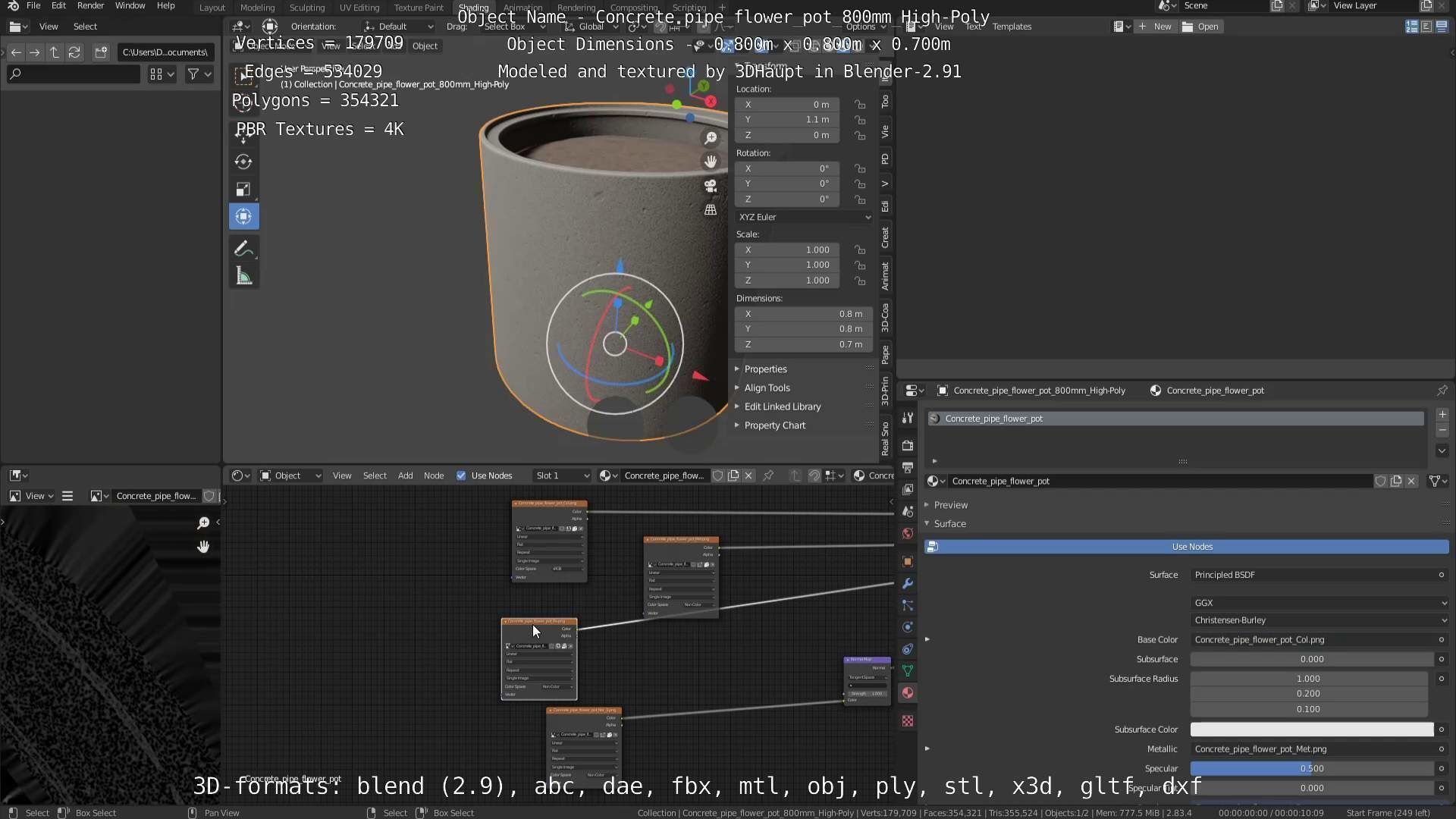 Concrete Pipe Flower Pot 800mm High-Poly 3D model_108