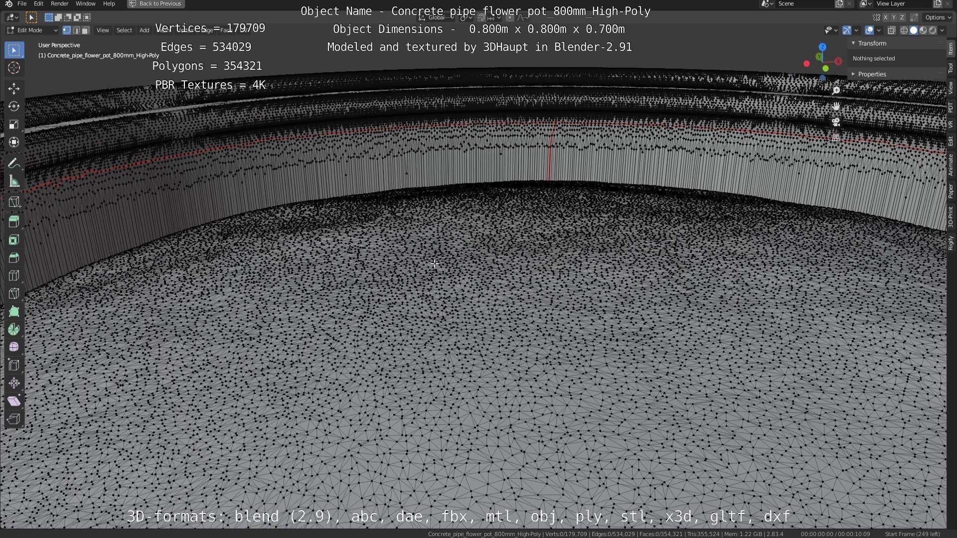 Concrete Pipe Flower Pot 800mm High-Poly 3D model_99