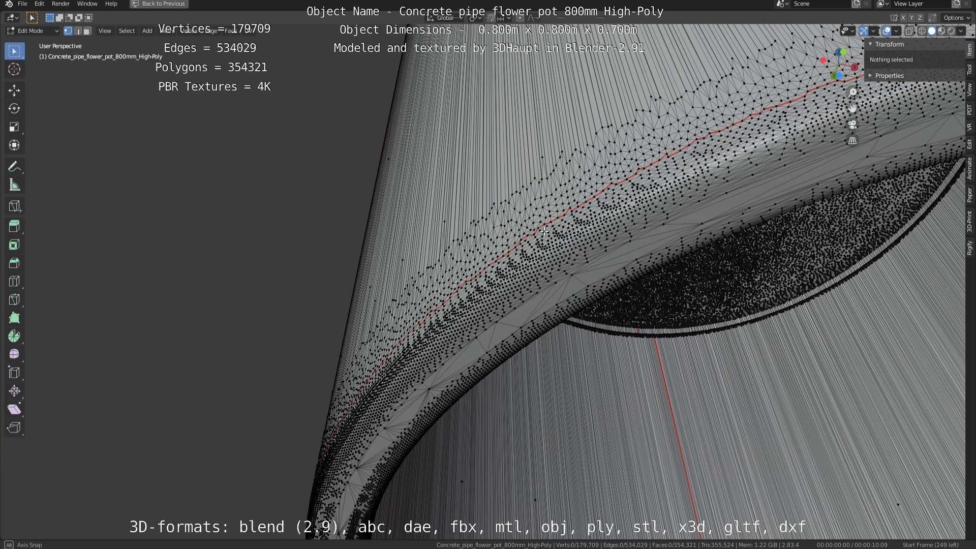 Concrete Pipe Flower Pot 800mm High-Poly 3D model_12