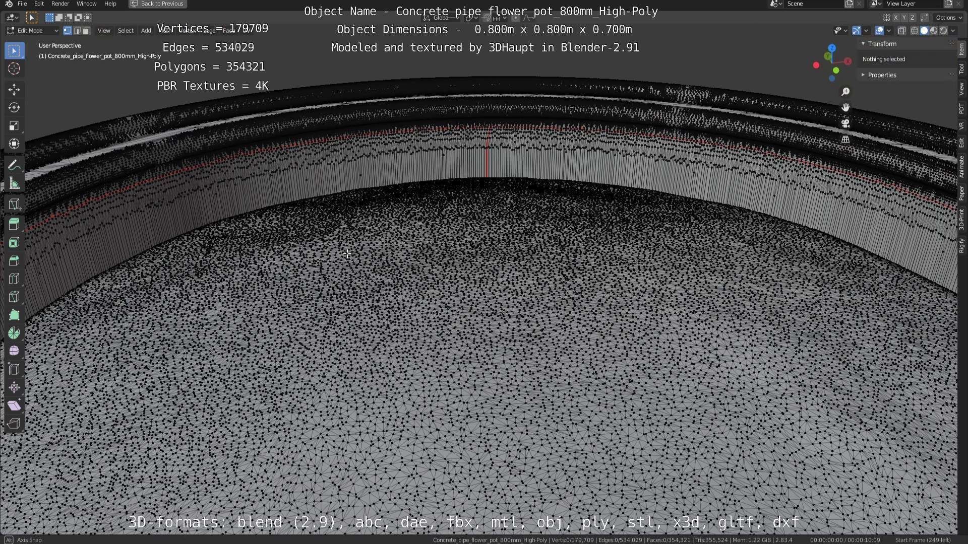 Concrete Pipe Flower Pot 800mm High-Poly 3D model_75