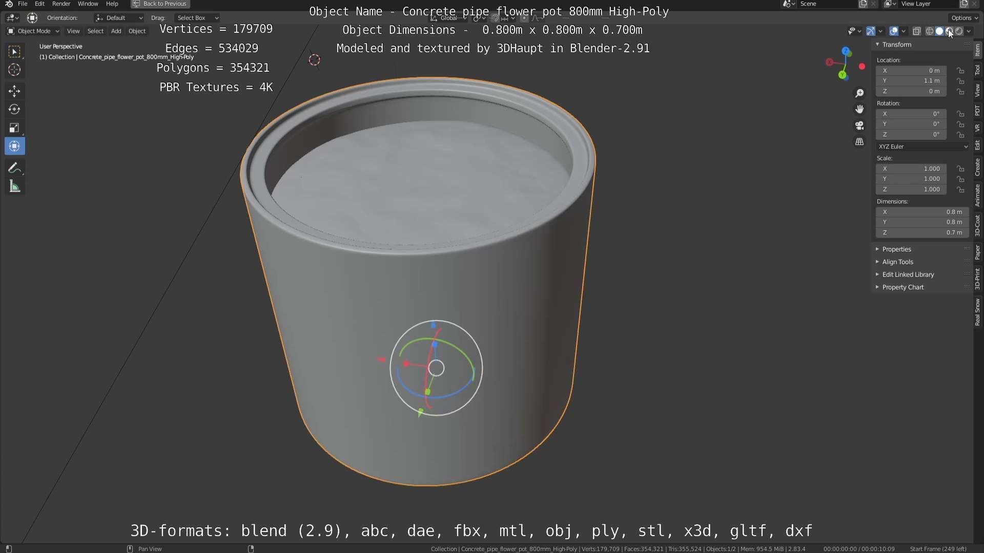 Concrete Pipe Flower Pot 800mm High-Poly 3D model_65