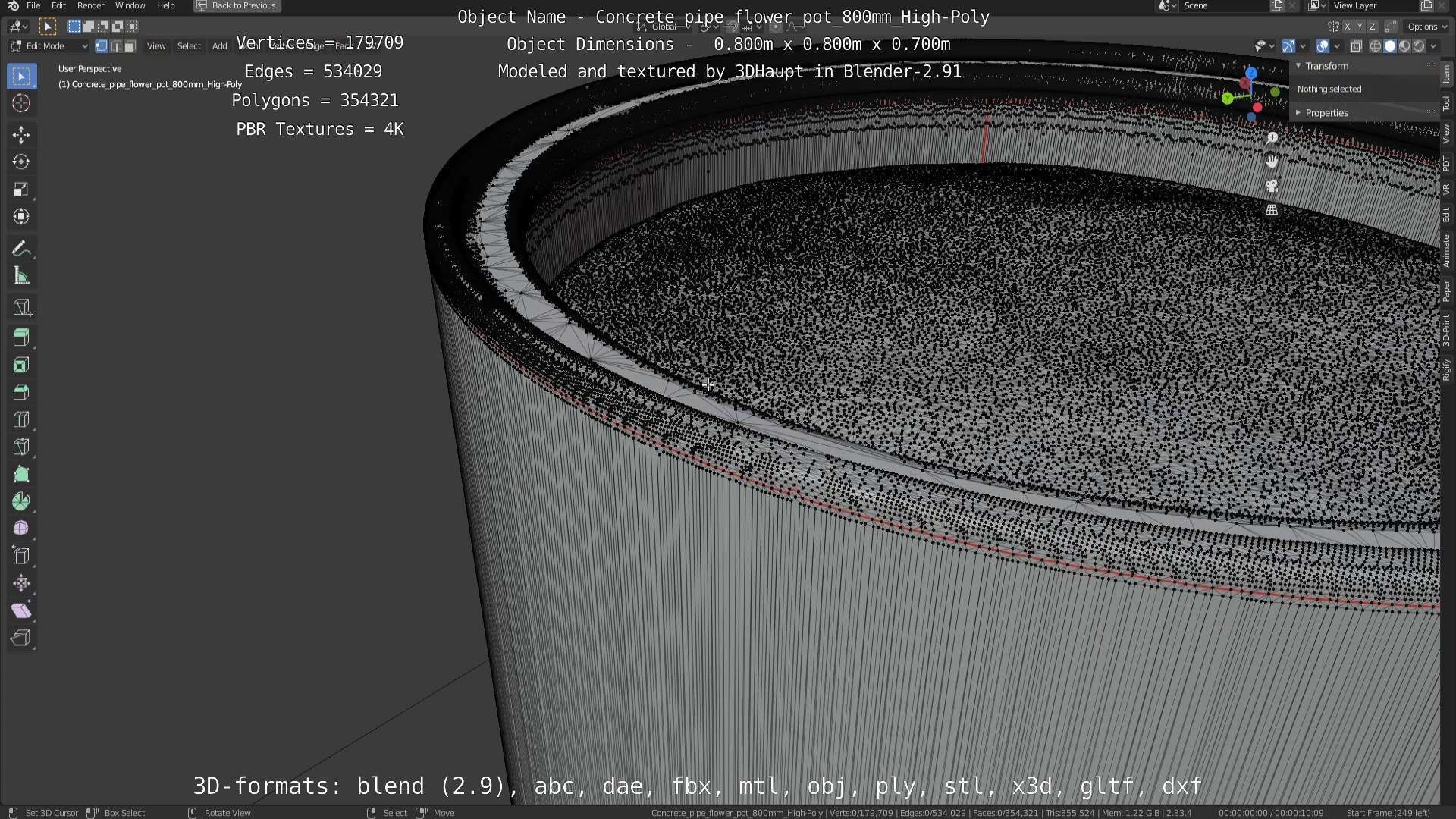 Concrete Pipe Flower Pot 800mm High-Poly 3D model_103