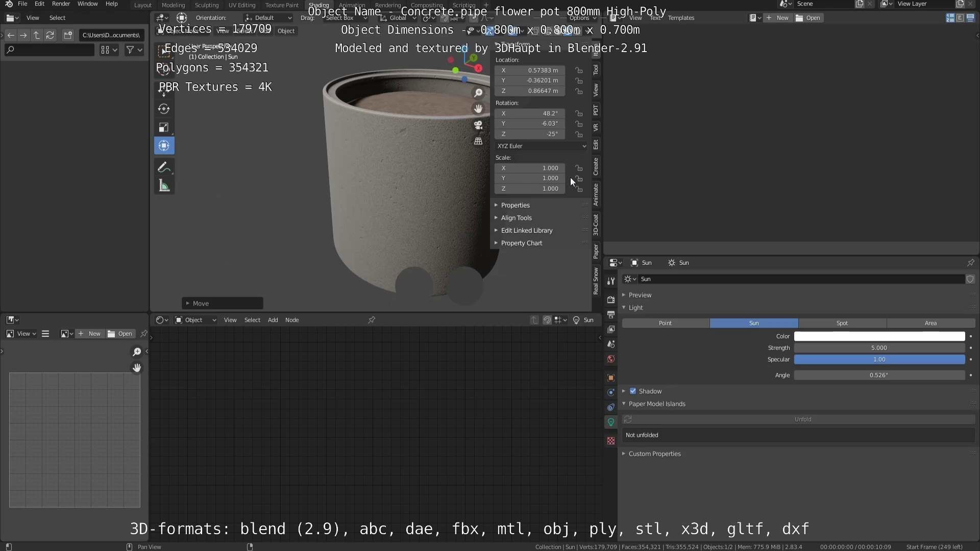 Concrete Pipe Flower Pot 800mm High-Poly 3D model_48