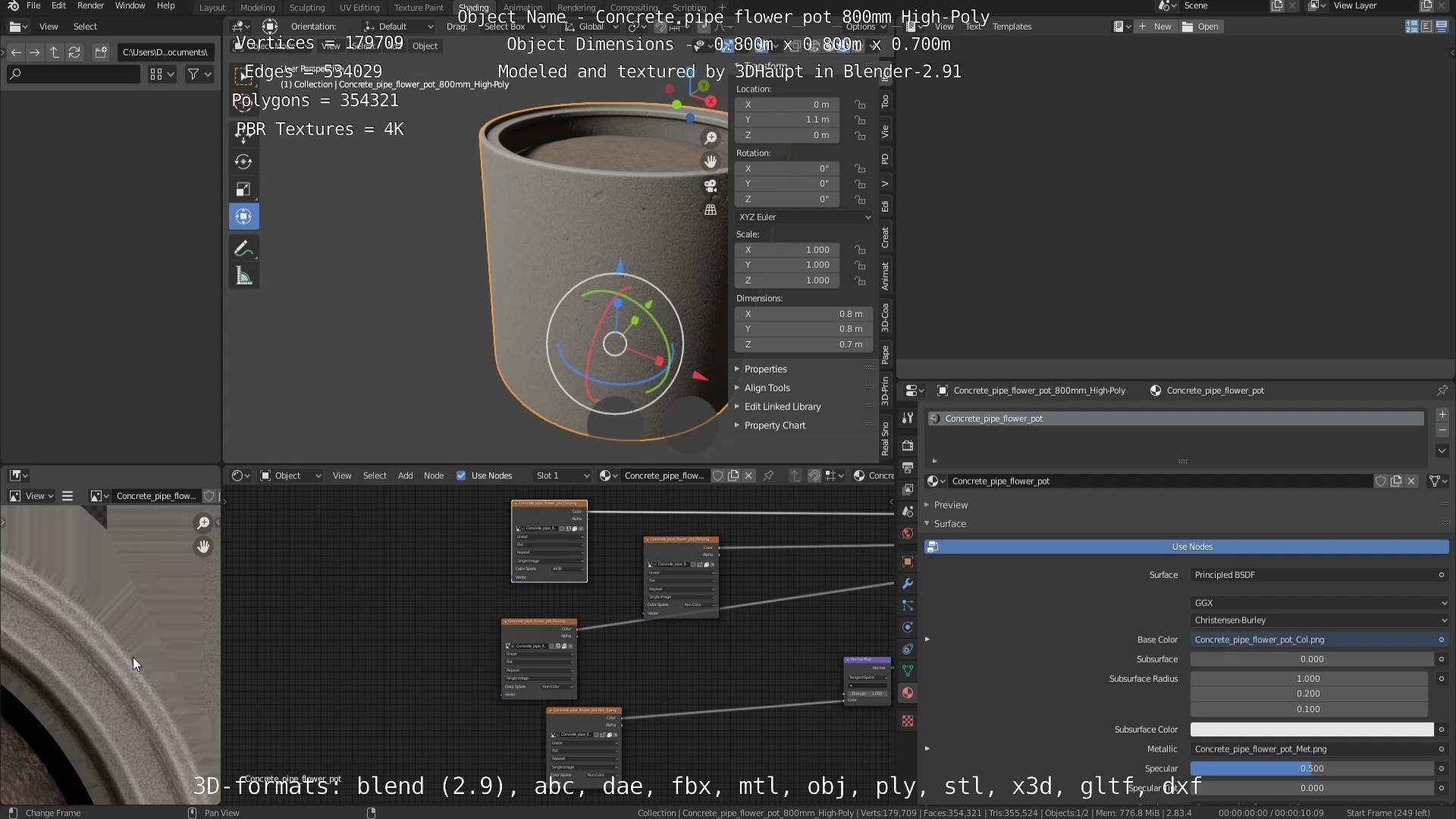 Concrete Pipe Flower Pot 800mm High-Poly 3D model_114