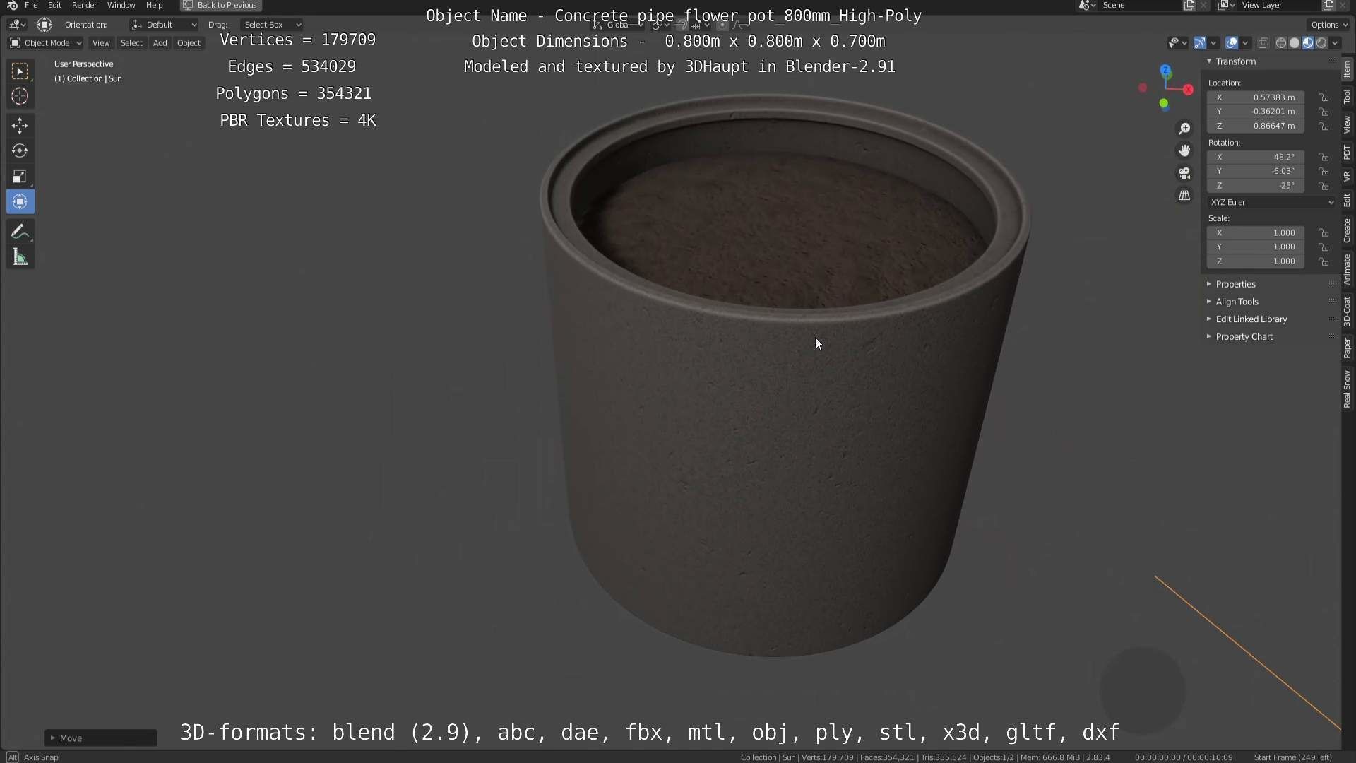 Concrete Pipe Flower Pot 800mm High-Poly 3D model_18