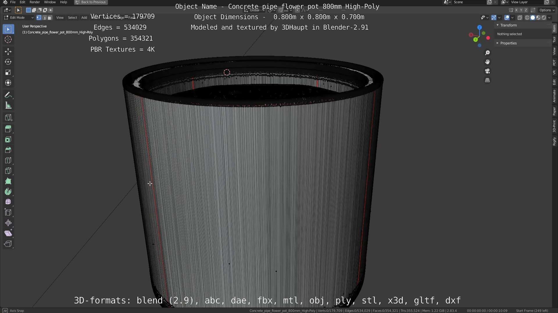Concrete Pipe Flower Pot 800mm High-Poly 3D model_118