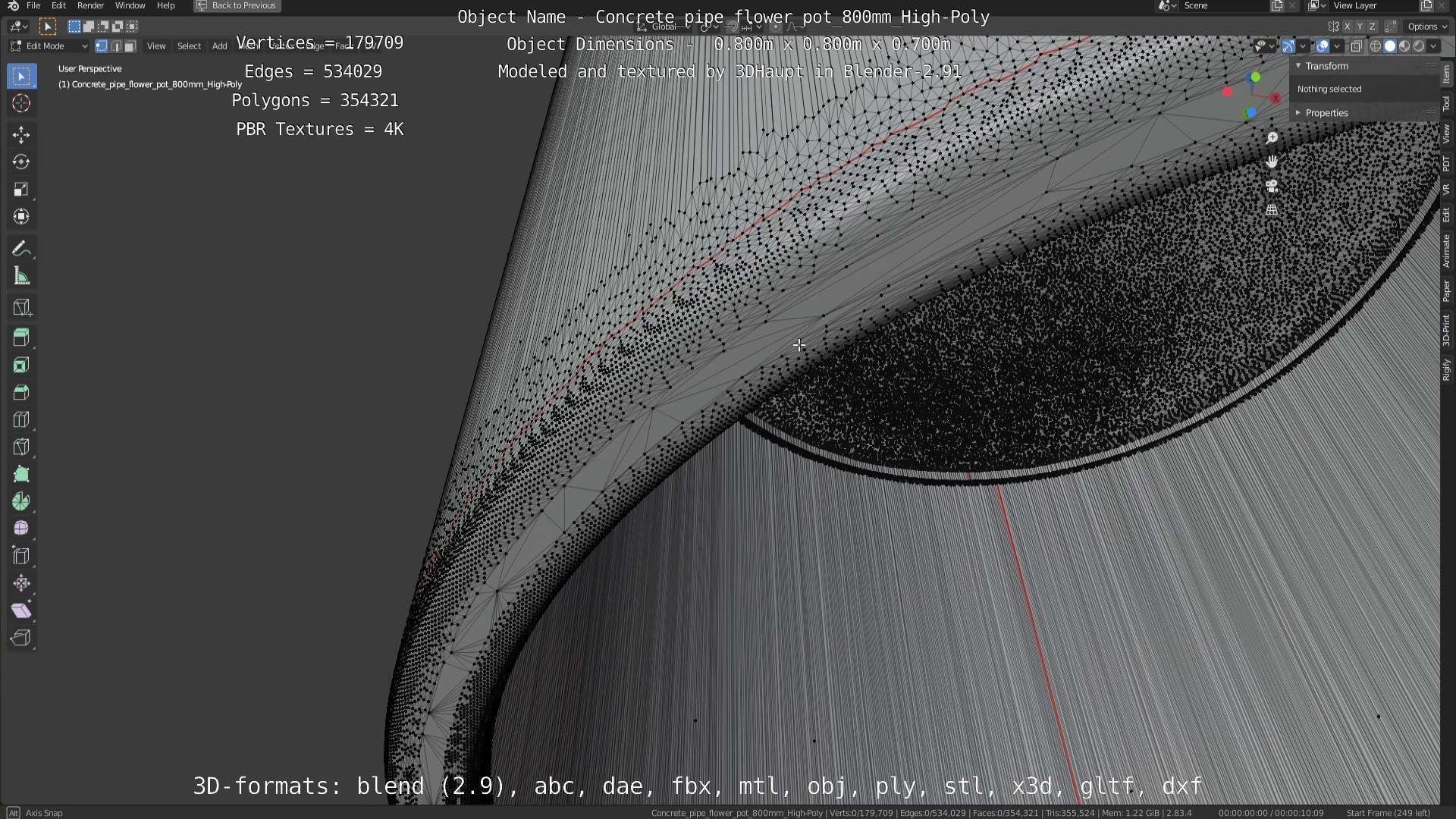 Concrete Pipe Flower Pot 800mm High-Poly 3D model_60