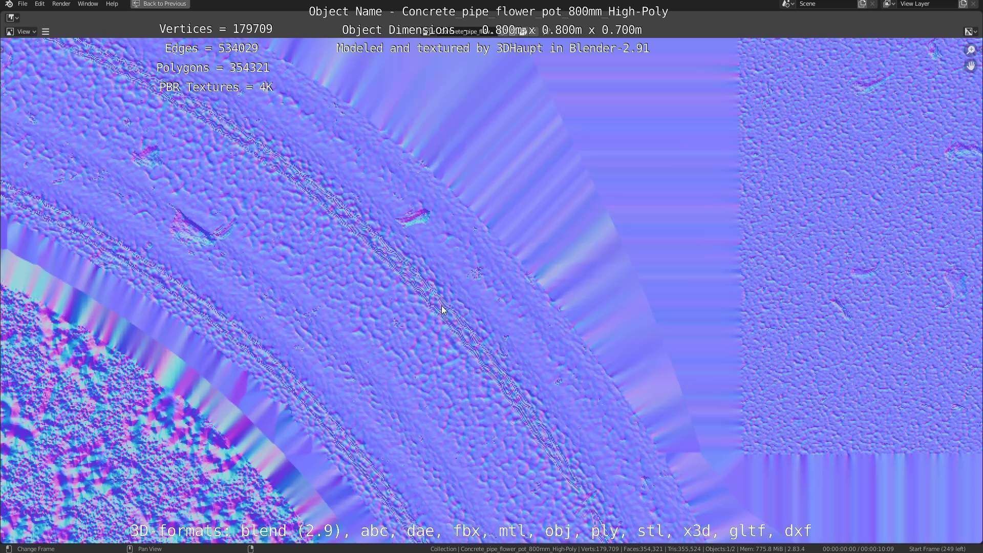 Concrete Pipe Flower Pot 800mm High-Poly 3D model_79