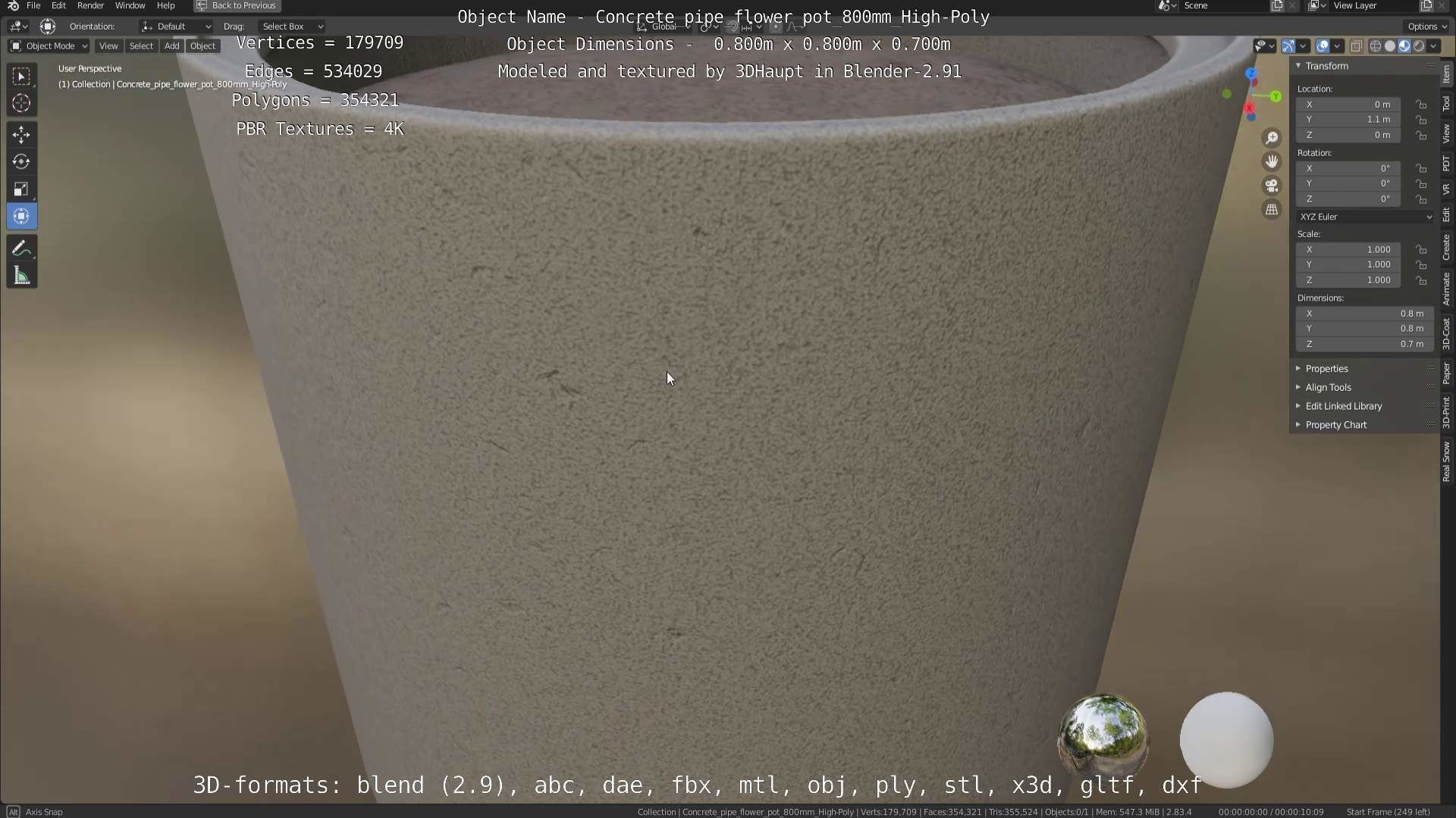 Concrete Pipe Flower Pot 800mm High-Poly 3D model_86