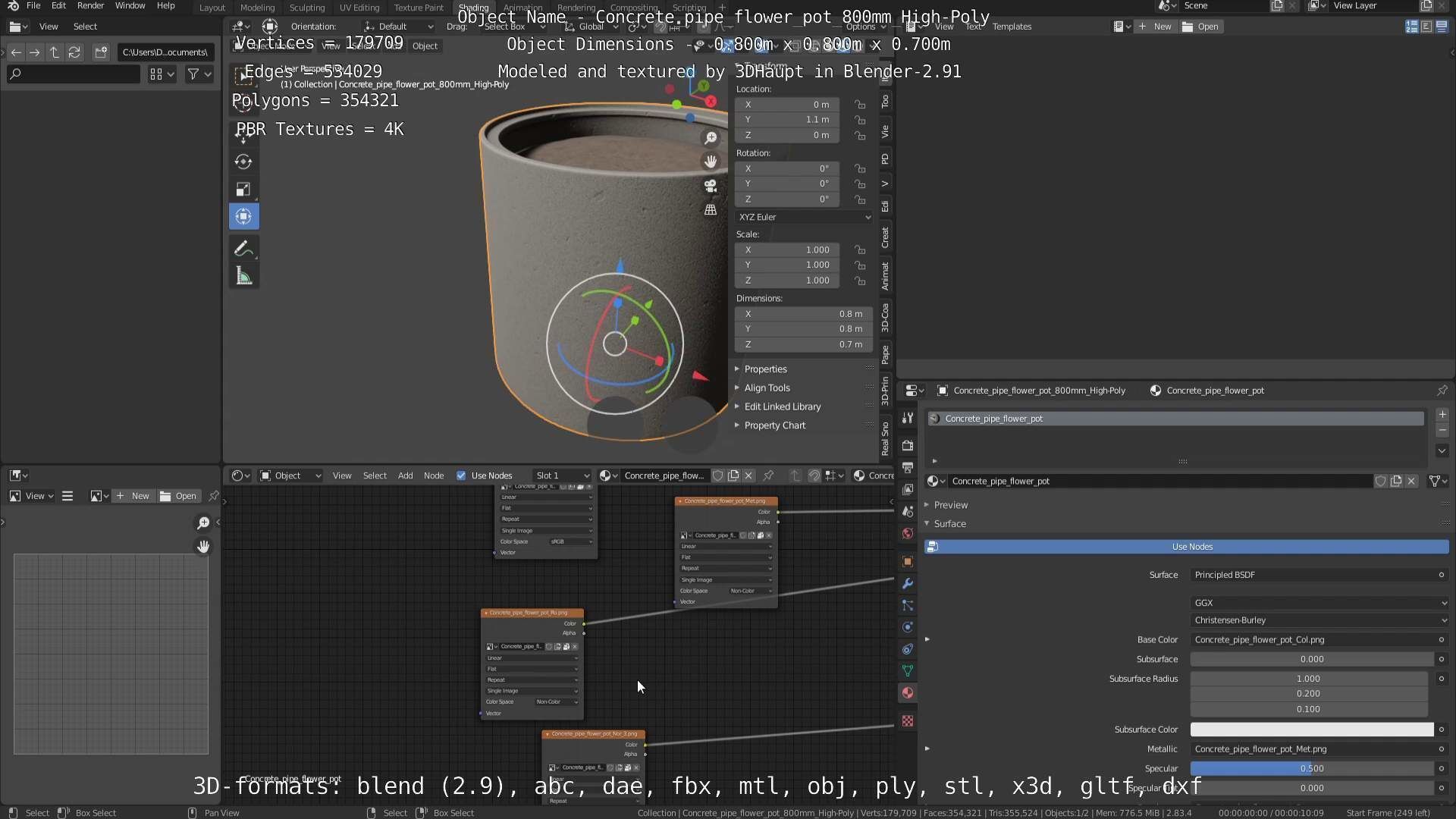 Concrete Pipe Flower Pot 800mm High-Poly 3D model_38