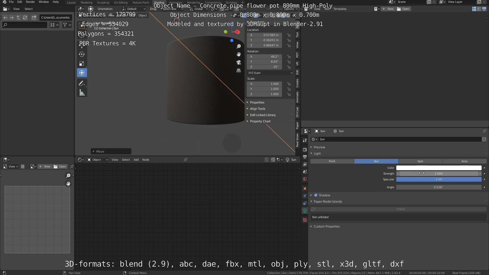 Concrete Pipe Flower Pot 800mm High-Poly 3D model_54
