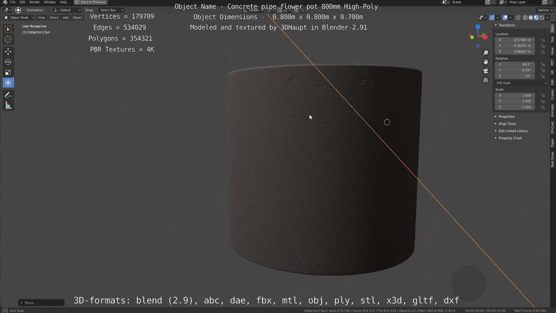 Concrete Pipe Flower Pot 800mm High-Poly 3D model_28