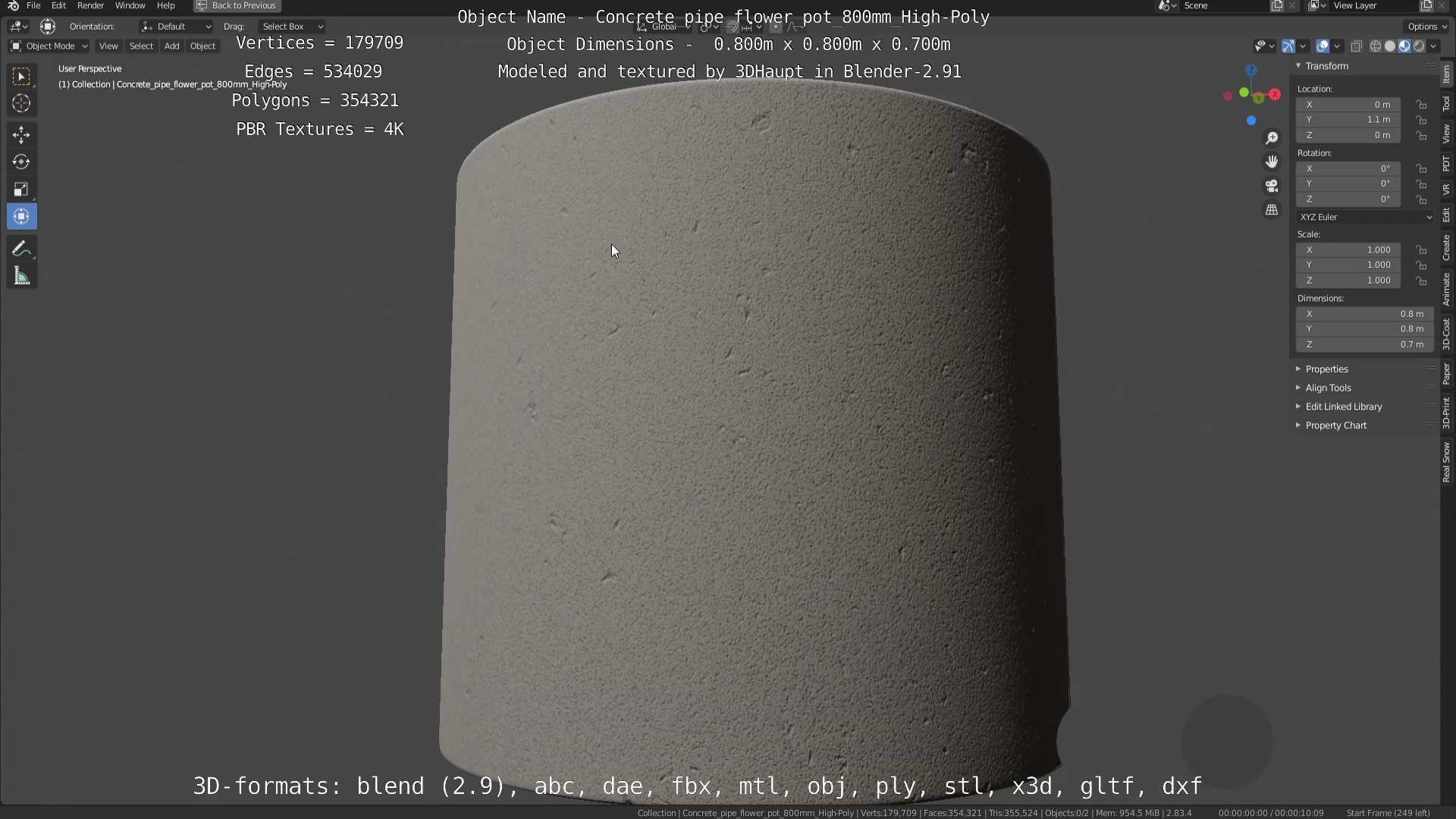 Concrete Pipe Flower Pot 800mm High-Poly 3D model_98