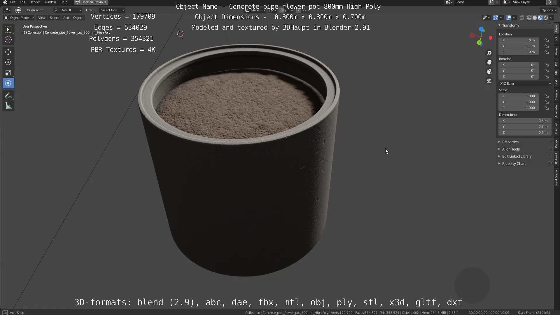 Concrete Pipe Flower Pot 800mm High-Poly 3D model_87
