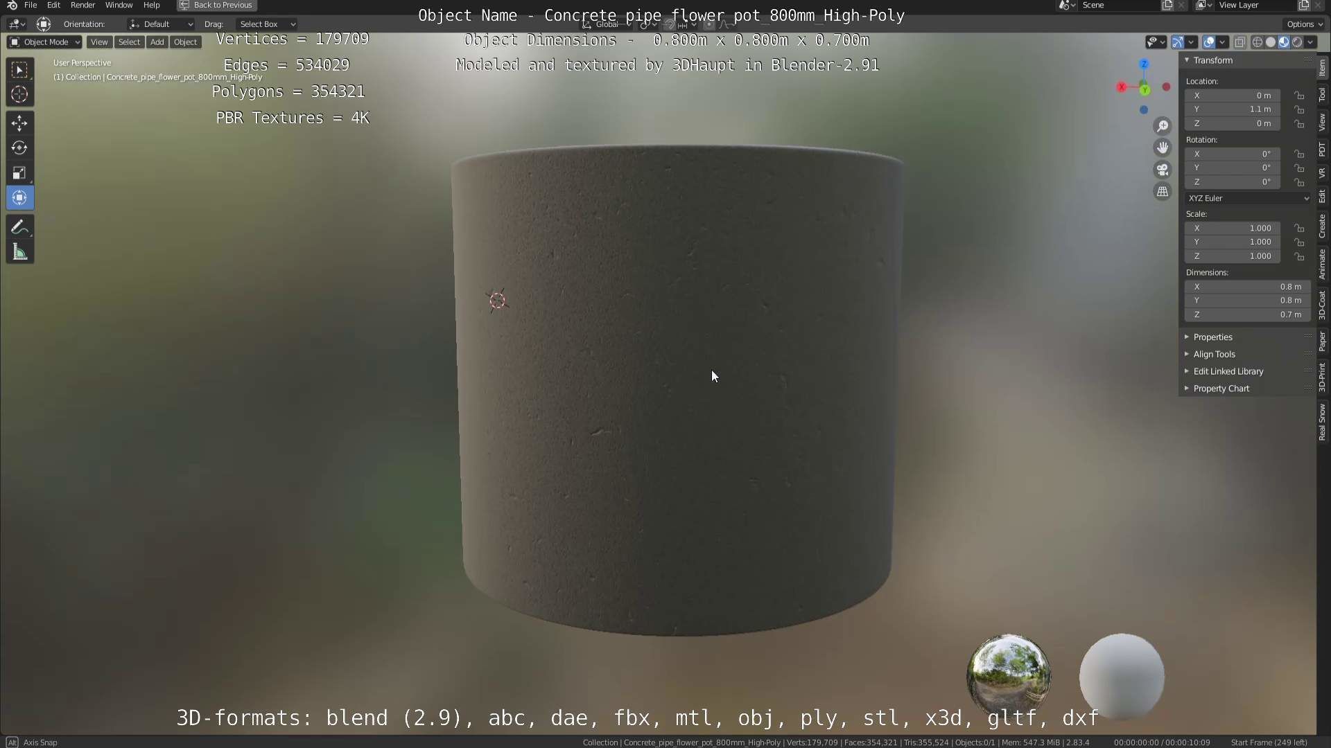 Concrete Pipe Flower Pot 800mm High-Poly 3D model_120