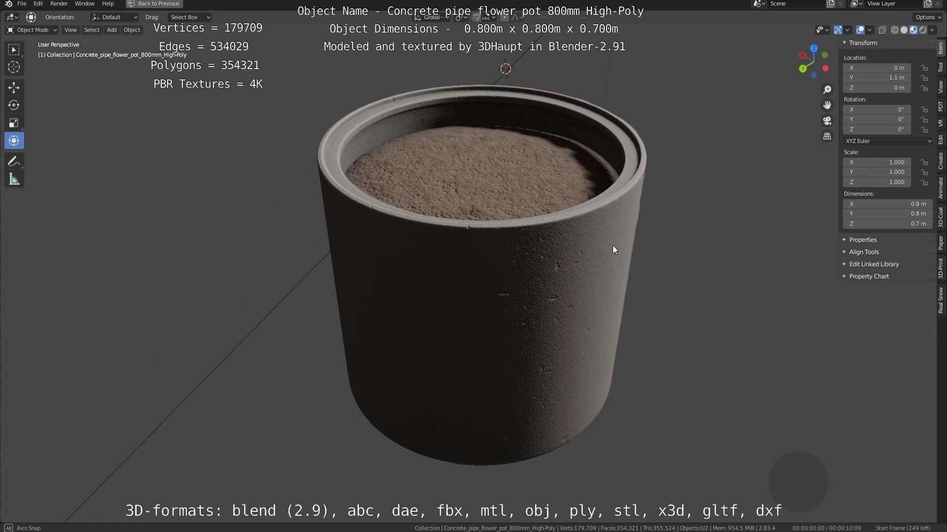 Concrete Pipe Flower Pot 800mm High-Poly 3D model_88