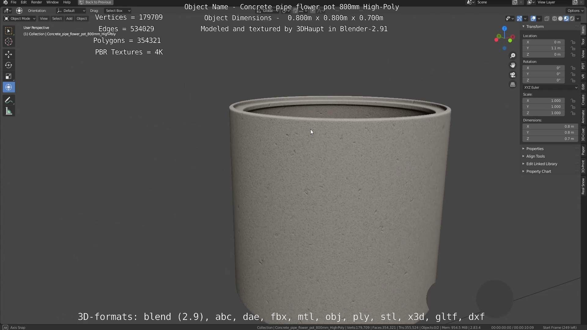Concrete Pipe Flower Pot 800mm High-Poly 3D model_82
