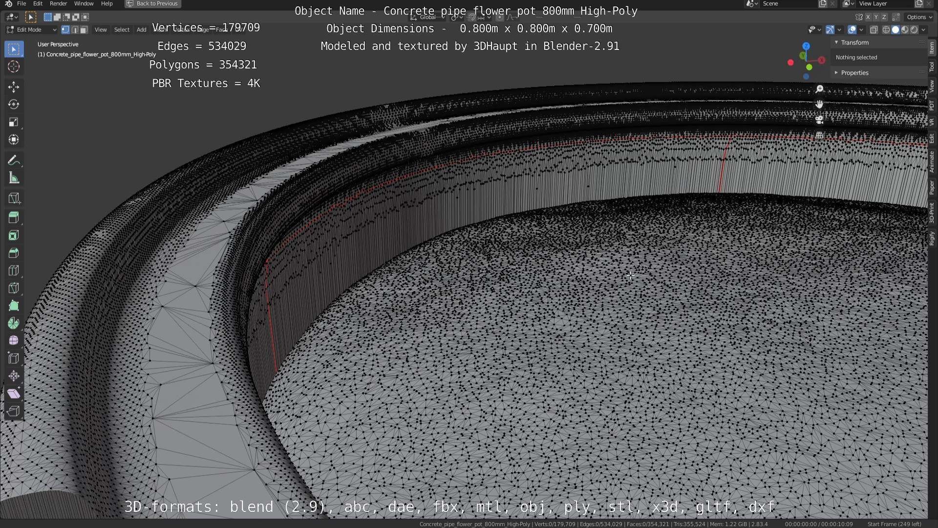 Concrete Pipe Flower Pot 800mm High-Poly 3D model_97