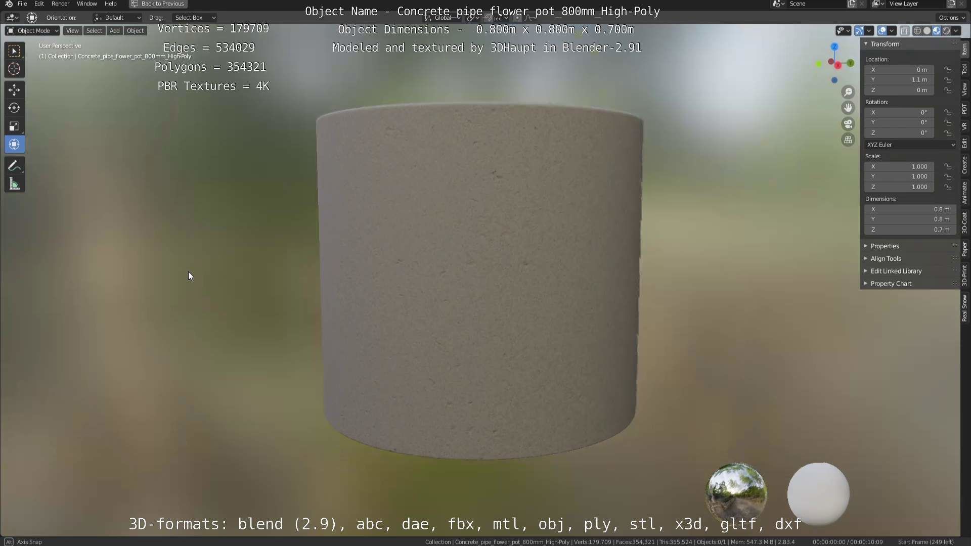 Concrete Pipe Flower Pot 800mm High-Poly 3D model_112