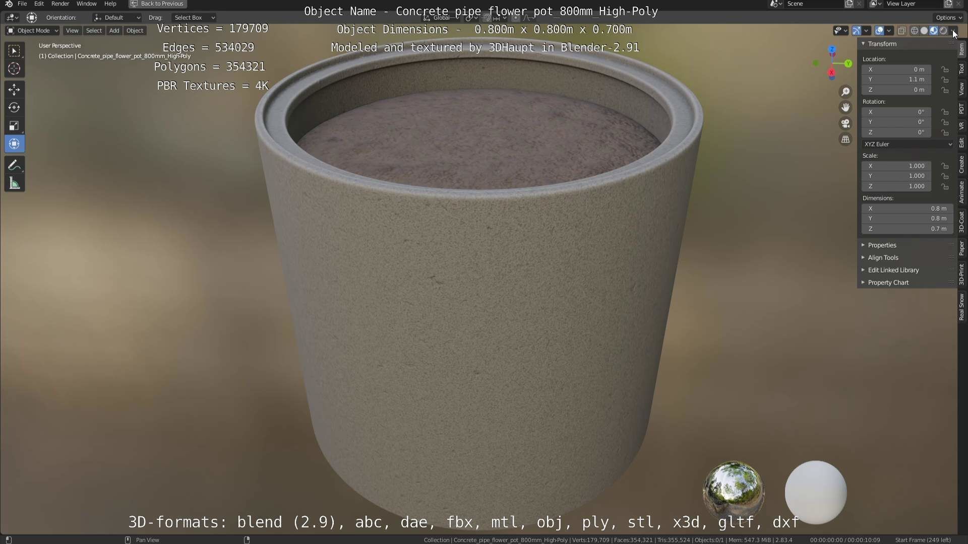 Concrete Pipe Flower Pot 800mm High-Poly 3D model_46